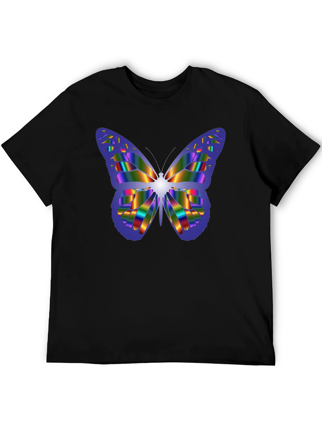 Rainbow Butterfly Graphic Black T-Shirt