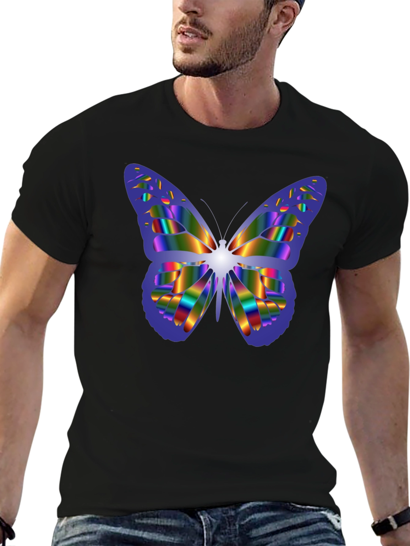 Rainbow Butterfly Graphic Black T-Shirt