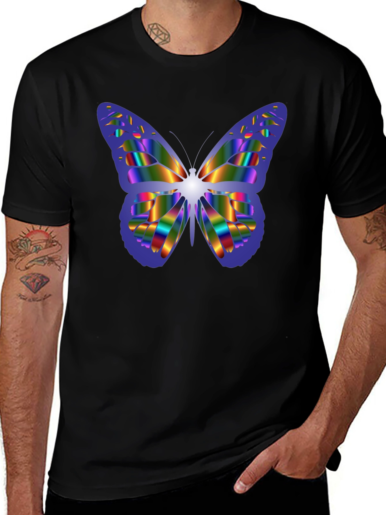 Rainbow Butterfly Graphic Black T-Shirt