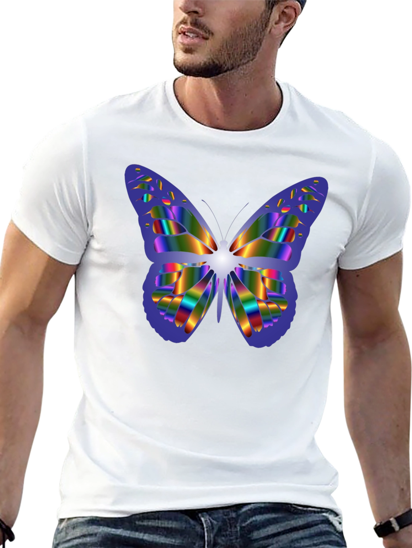 Rainbow Butterfly Graphic Black T-Shirt