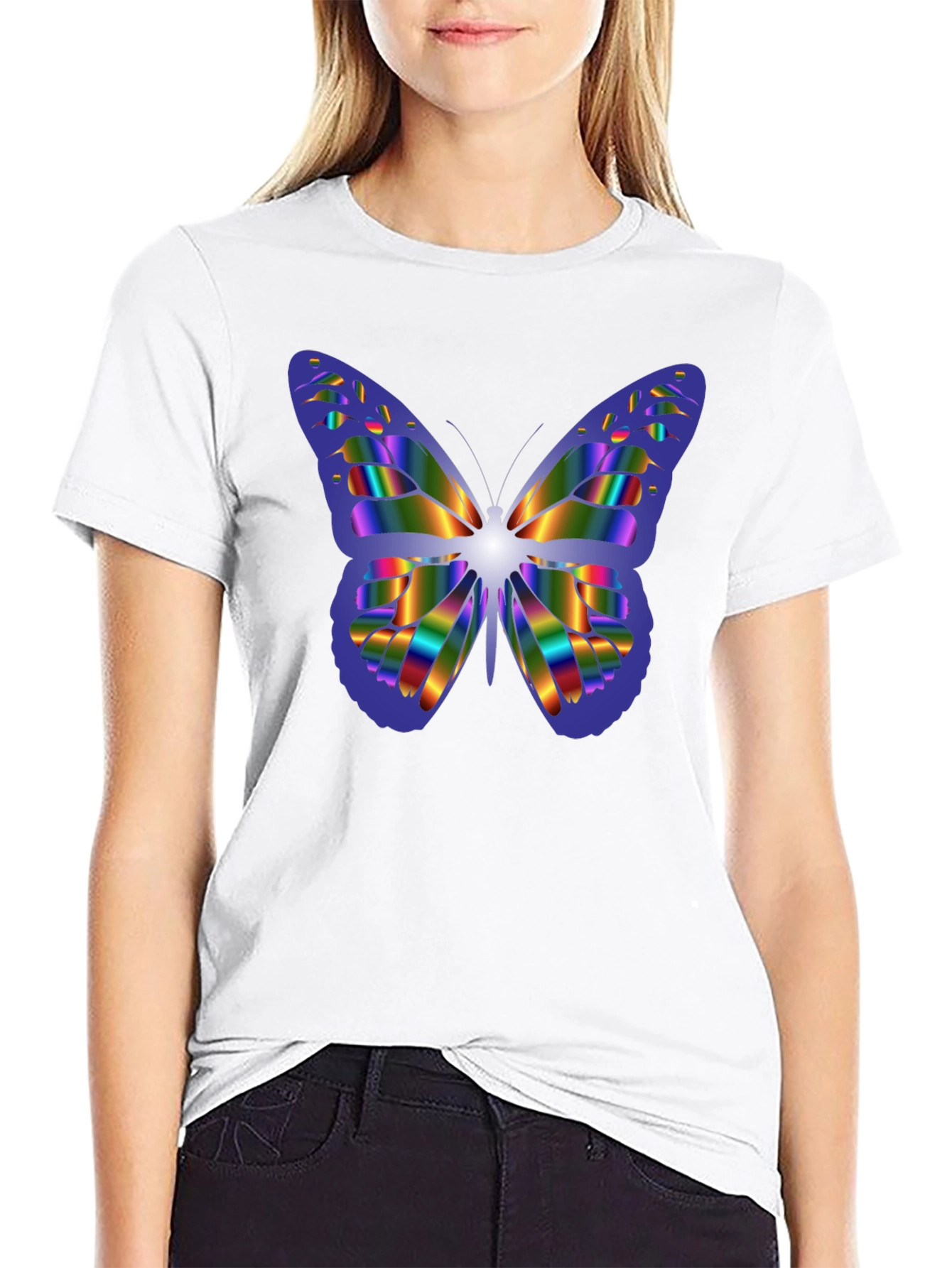 Rainbow Butterfly Graphic Black T-Shirt