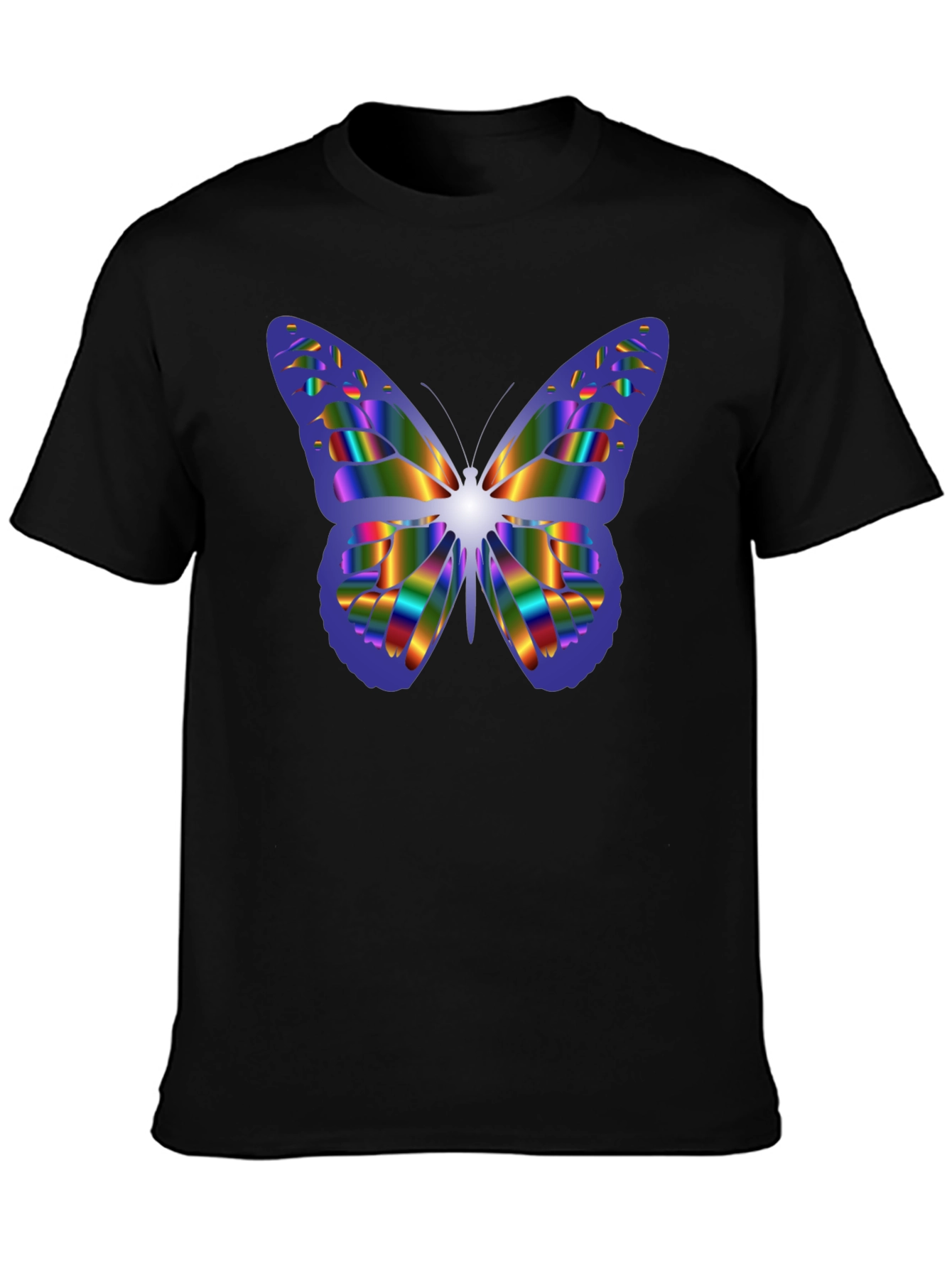 Rainbow Butterfly Graphic Black T-Shirt
