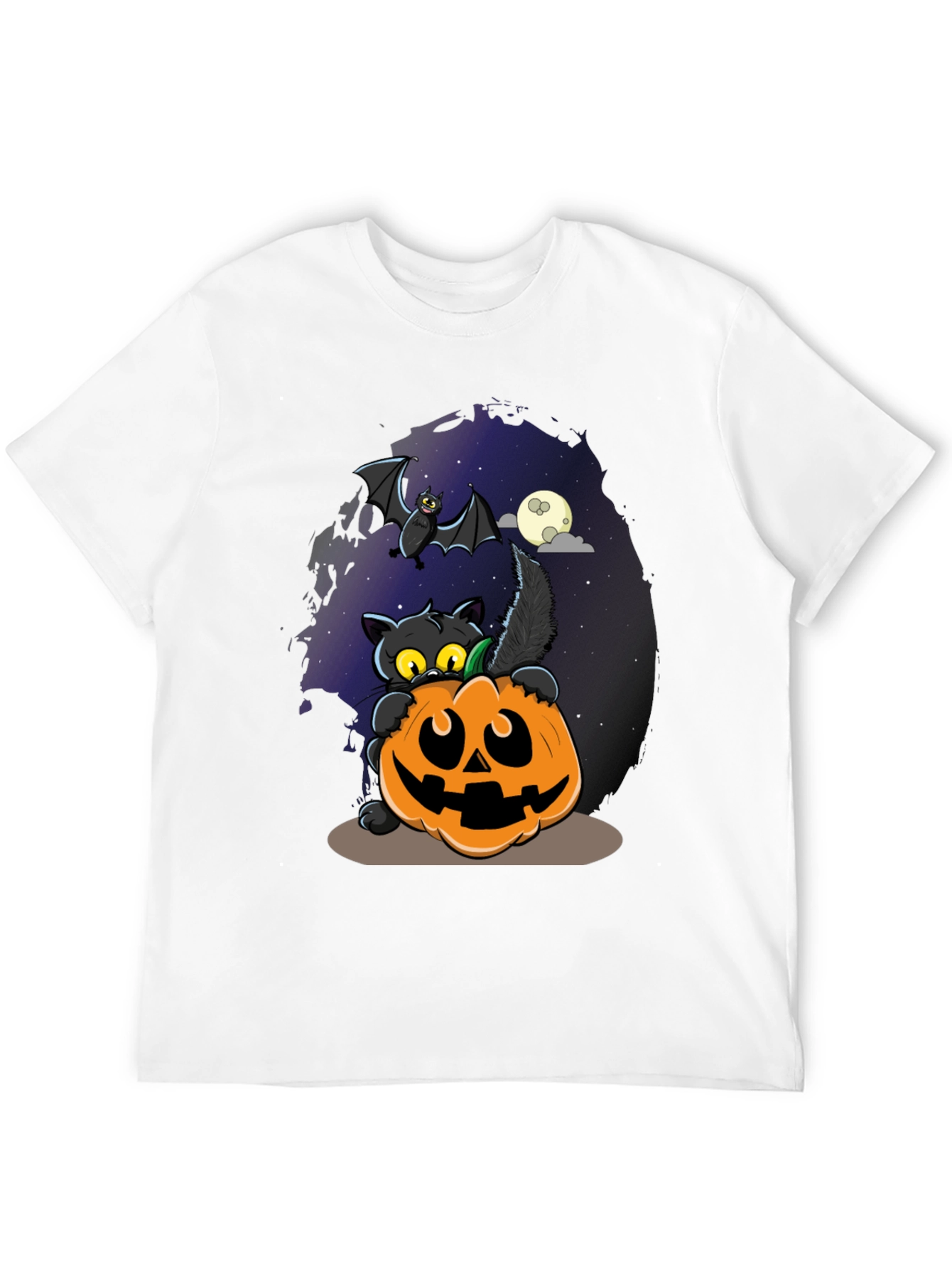Halloween Cat & Pumpkin Graphic T-Shirt