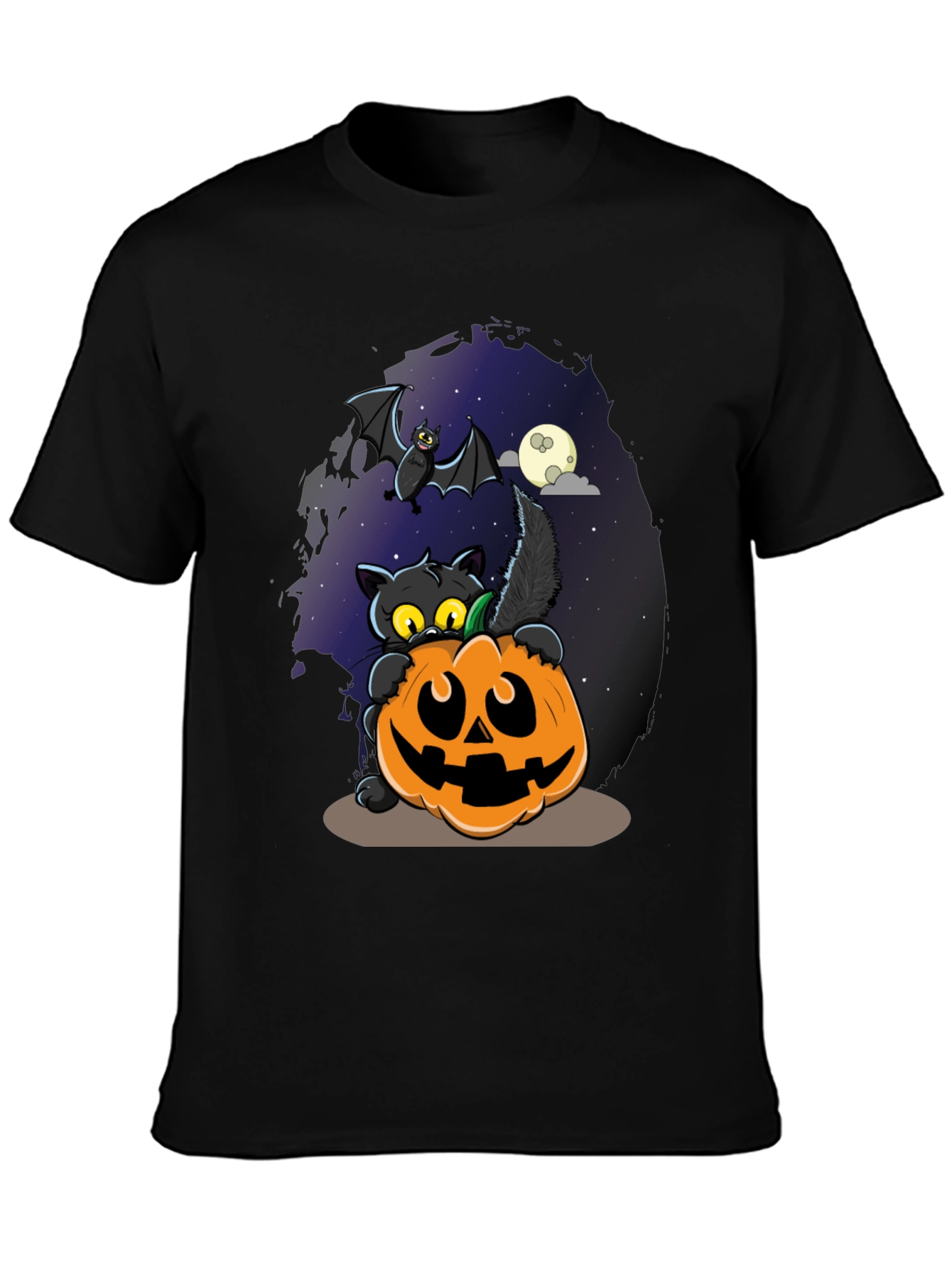 Halloween Cat & Pumpkin Graphic T-Shirt