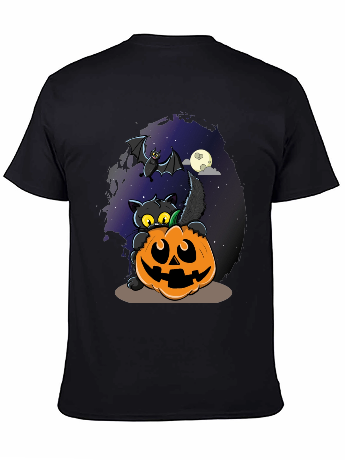 Halloween Cat & Pumpkin Graphic T-Shirt