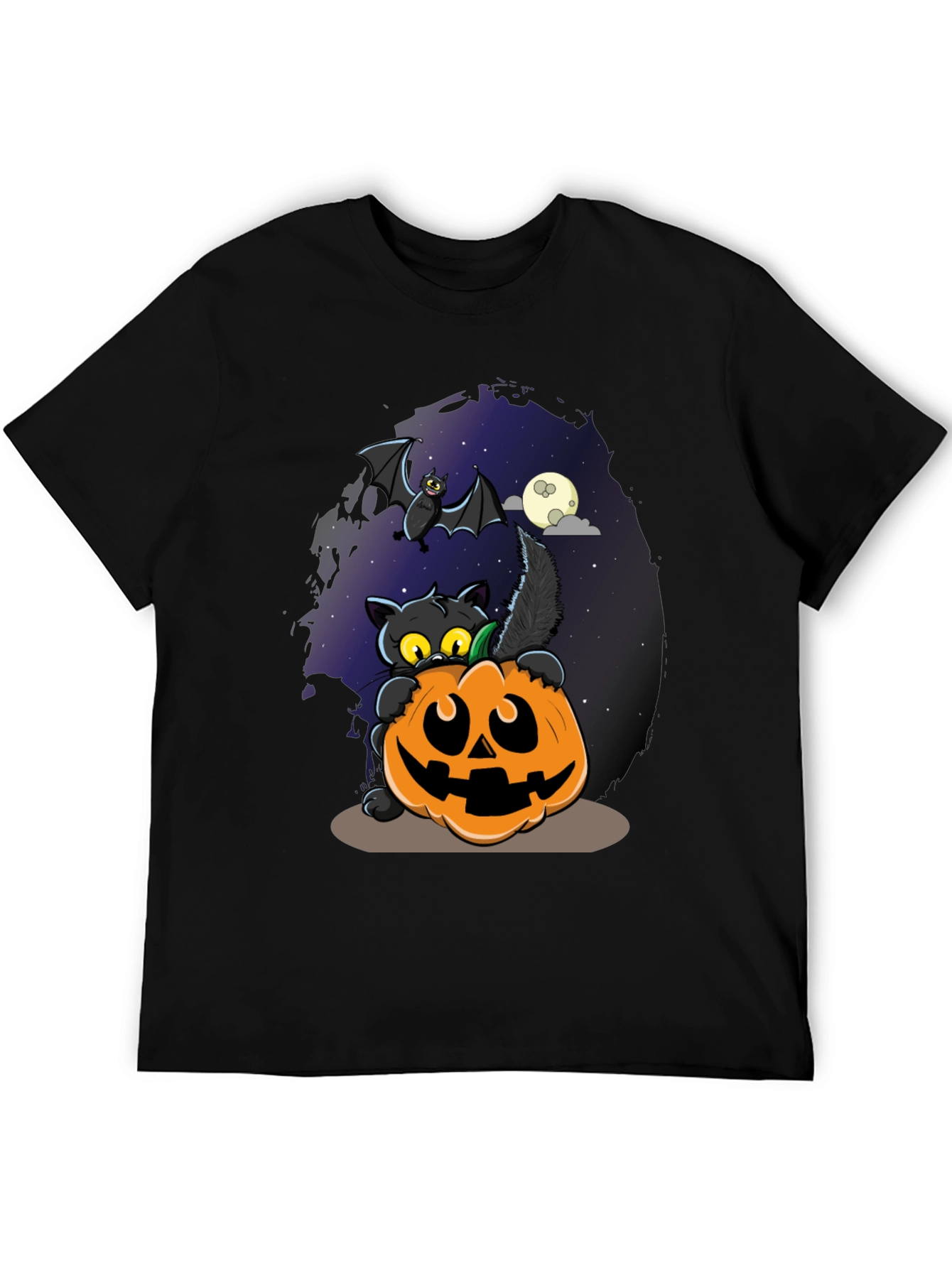 Halloween Cat & Pumpkin Graphic T-Shirt