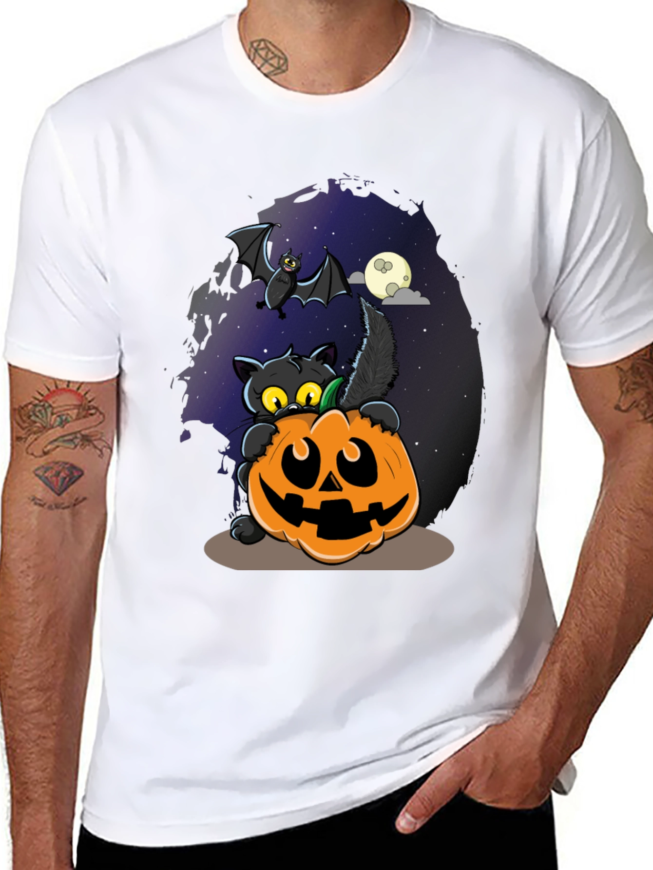Halloween Cat & Pumpkin Graphic T-Shirt