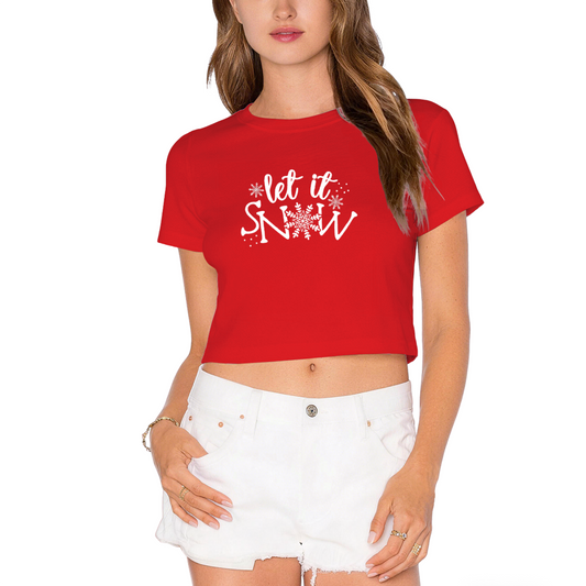 Let It Snow Snowflake Festive Red Christmas Crop Top