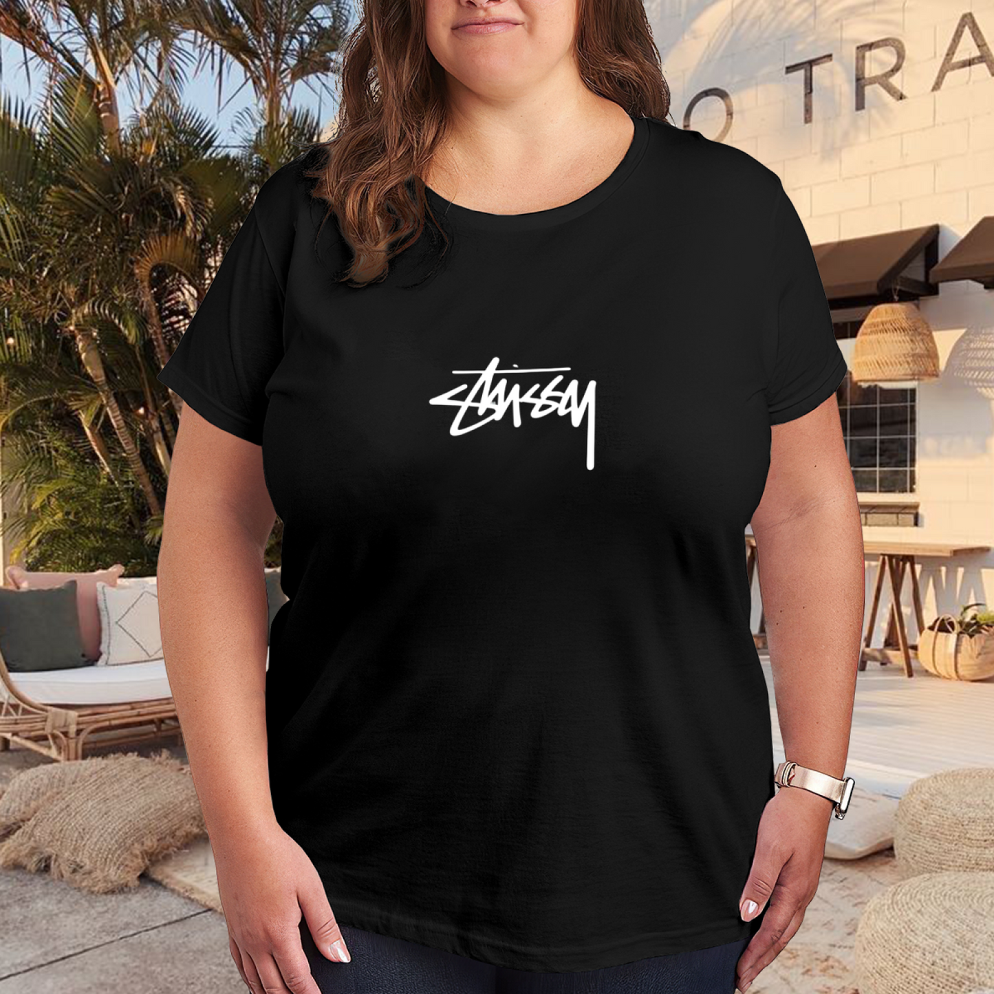 Minimal Chinese Character Li Print Plus Size Women Casual Tee