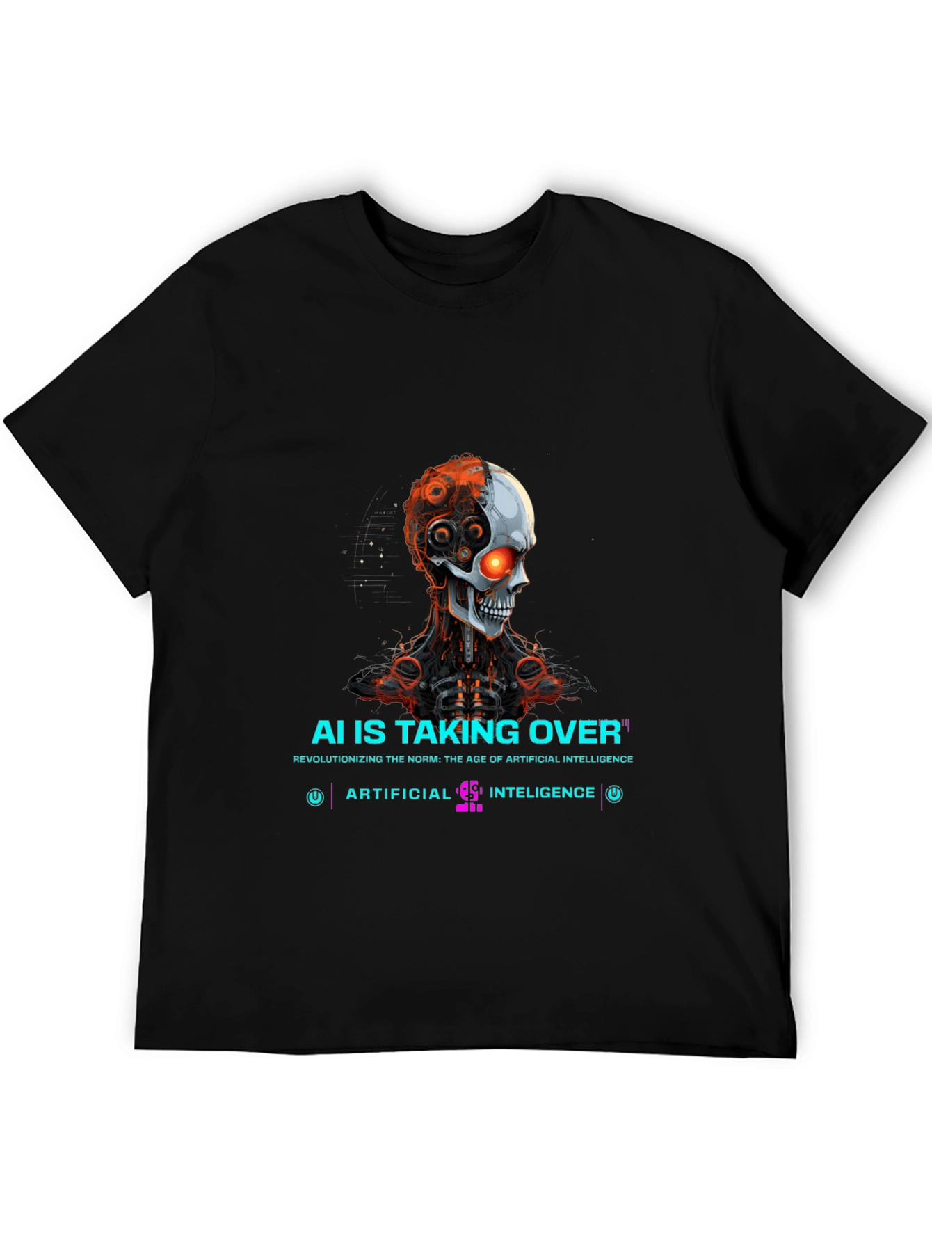 AI Overlord T-Shirt - Futuristic Robot Skull Design