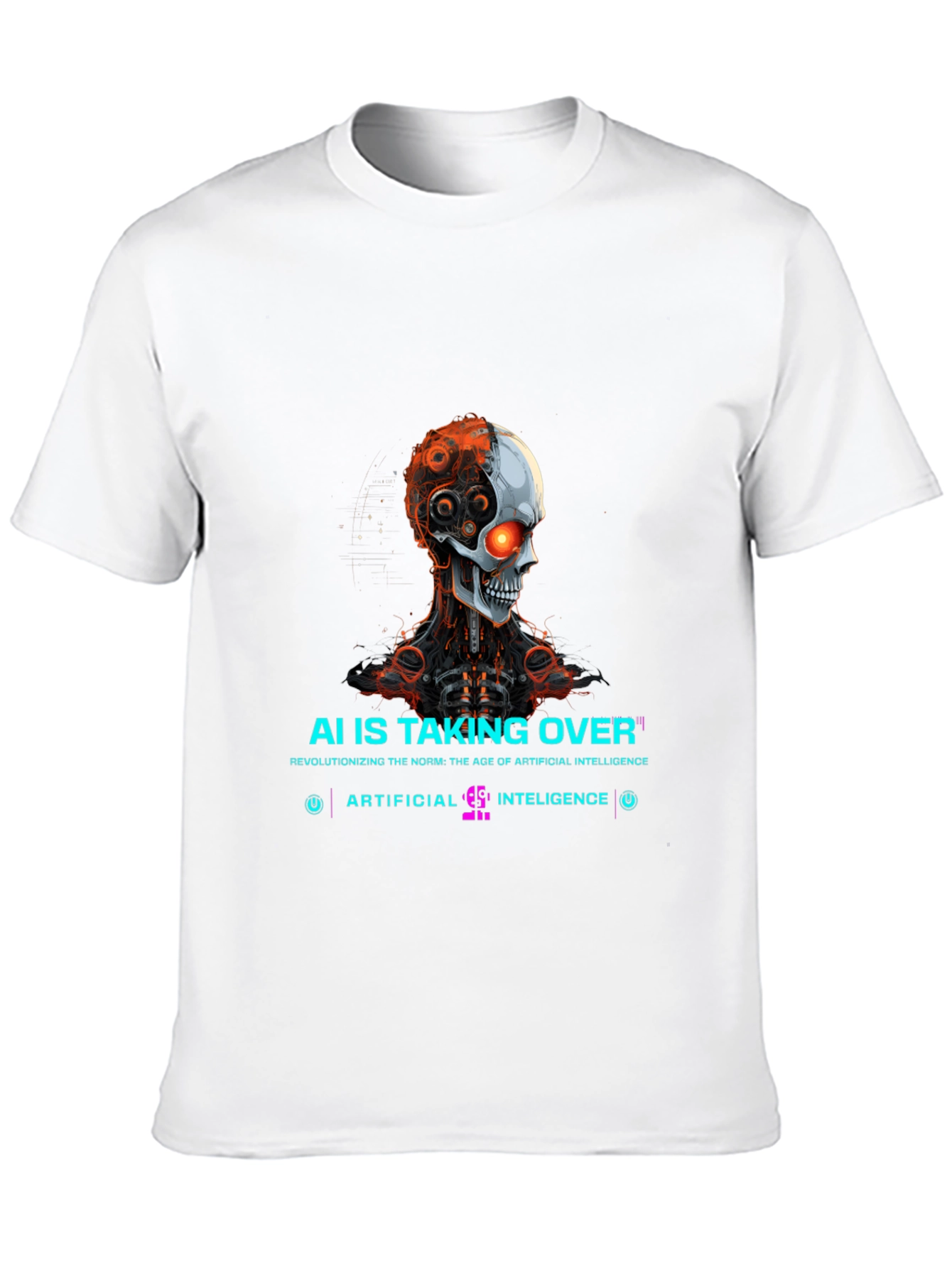 AI Overlord T-Shirt - Futuristic Robot Skull Design