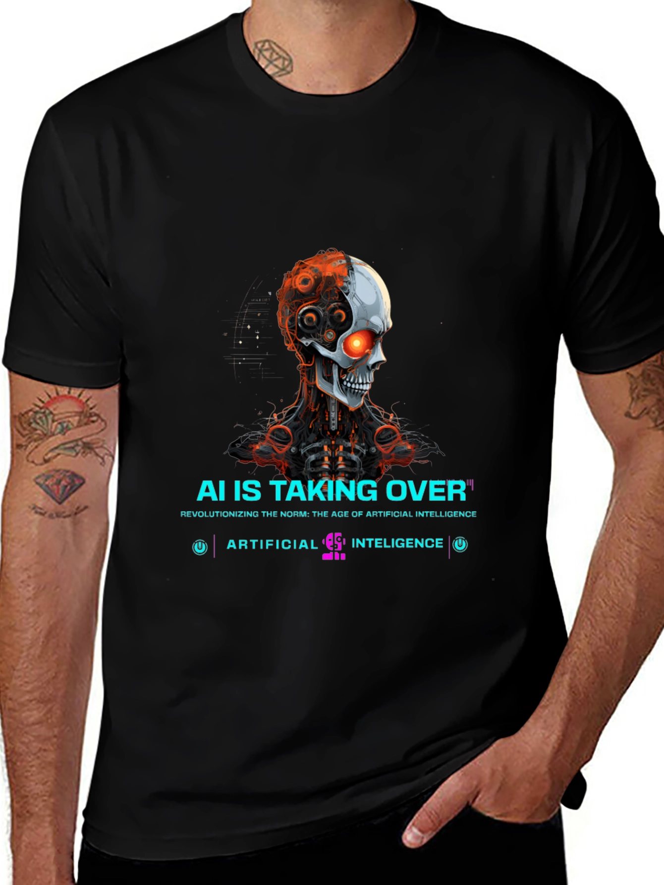 AI Overlord T-Shirt - Futuristic Robot Skull Design