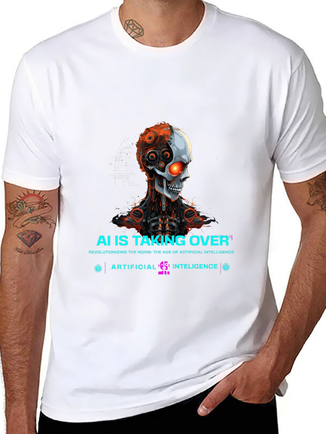 AI Overlord T-Shirt - Futuristic Robot Skull Design