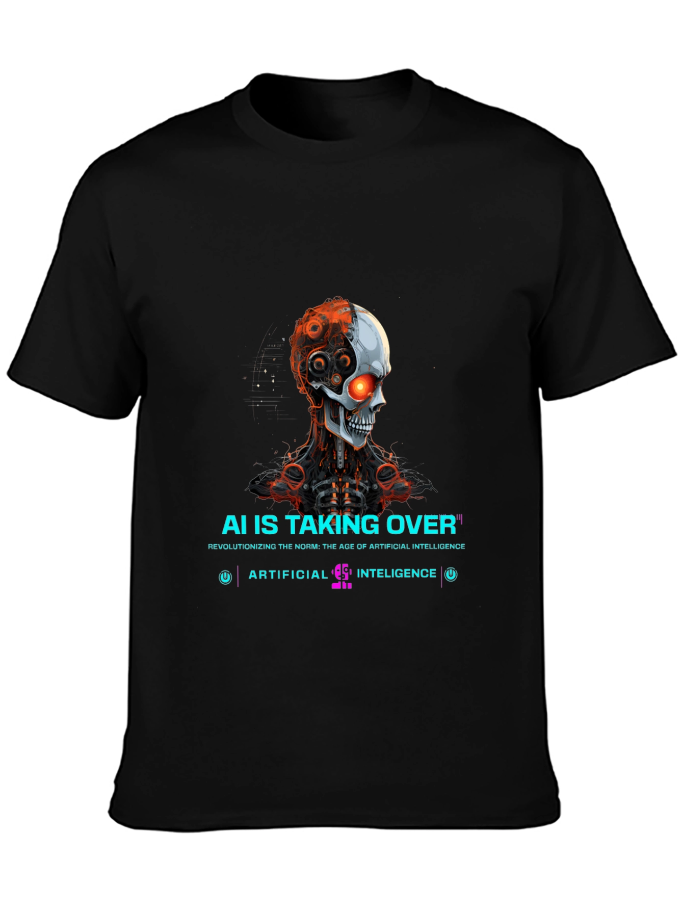 AI Overlord T-Shirt - Futuristic Robot Skull Design