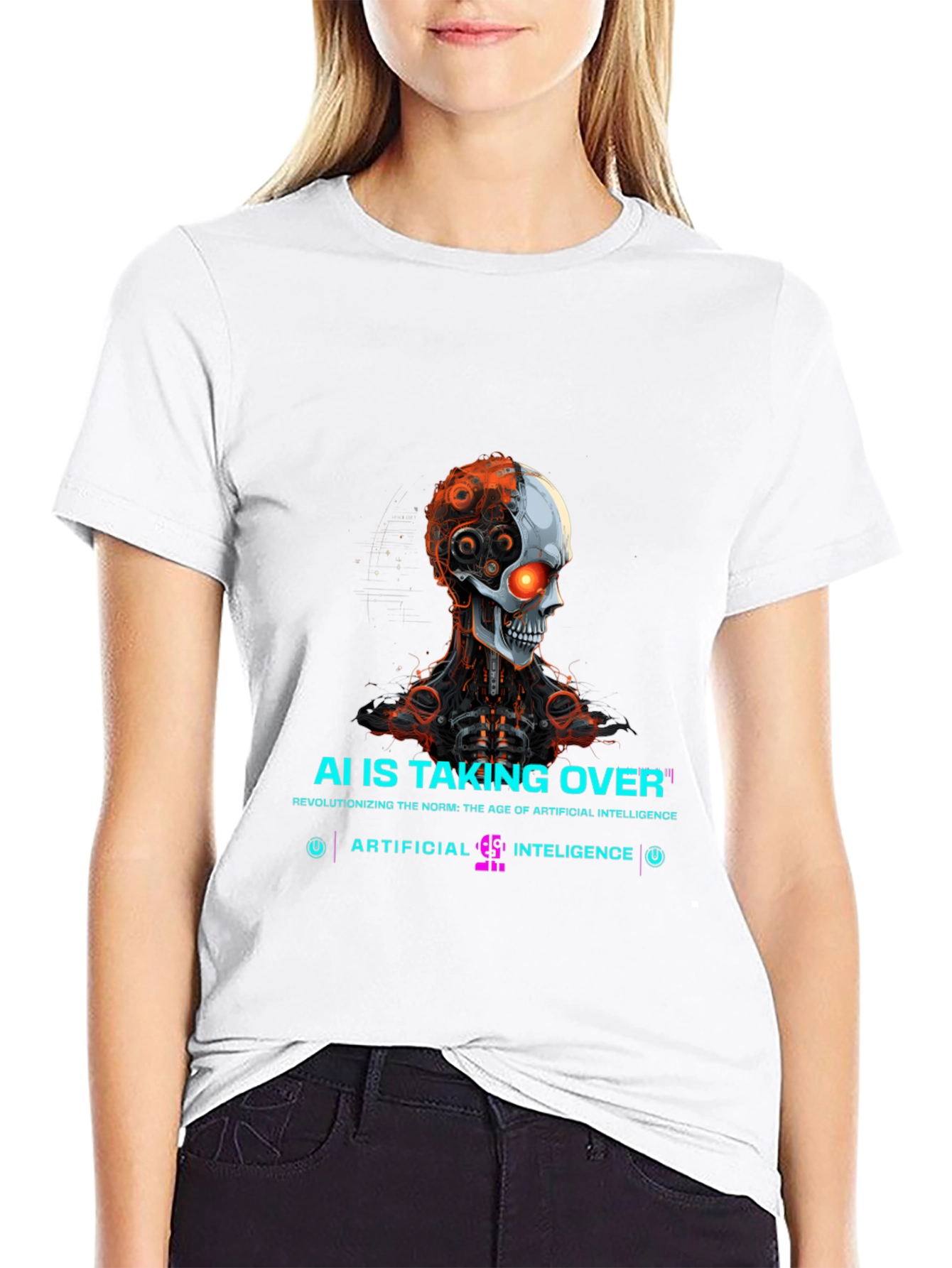 AI Overlord T-Shirt - Futuristic Robot Skull Design