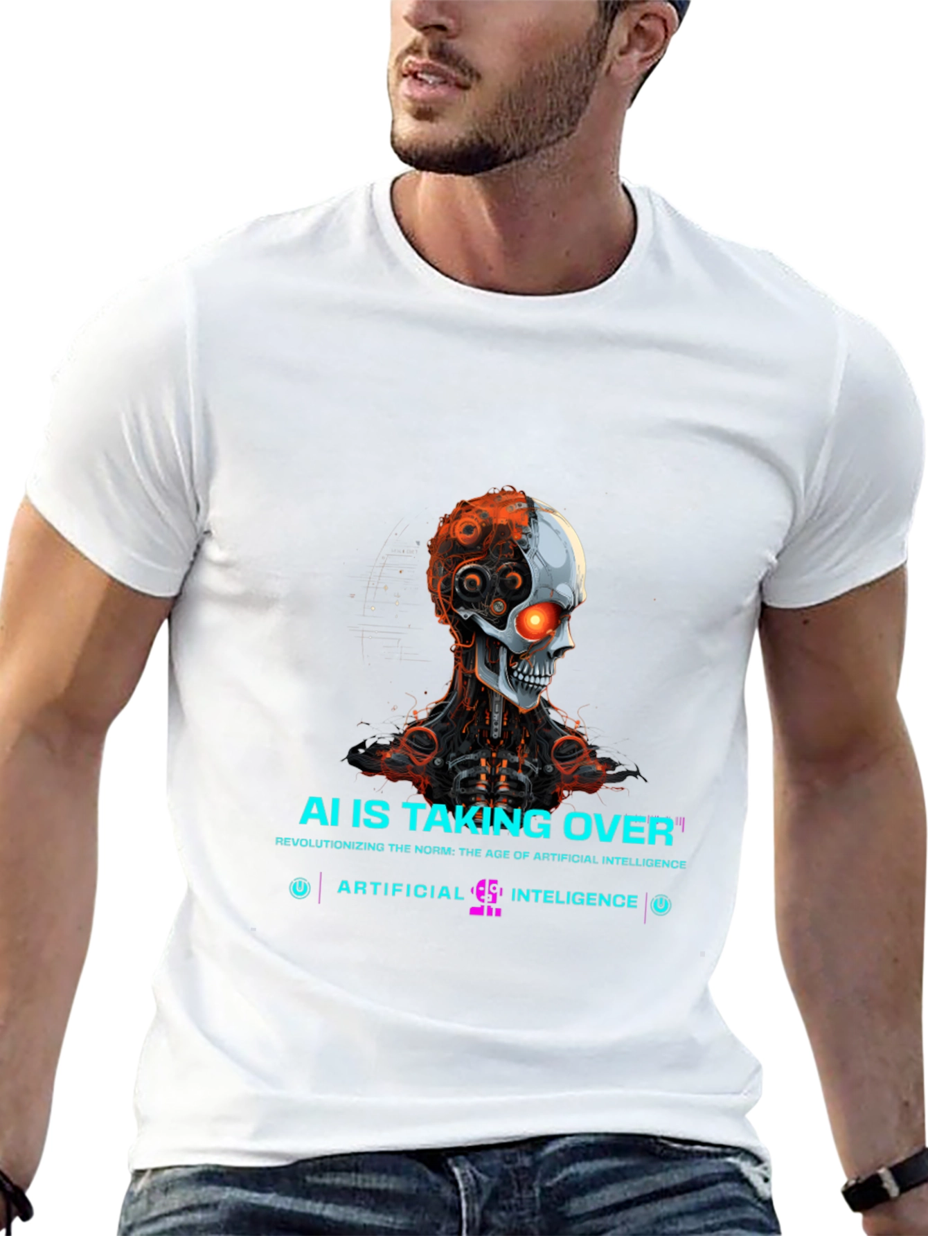 AI Overlord T-Shirt - Futuristic Robot Skull Design
