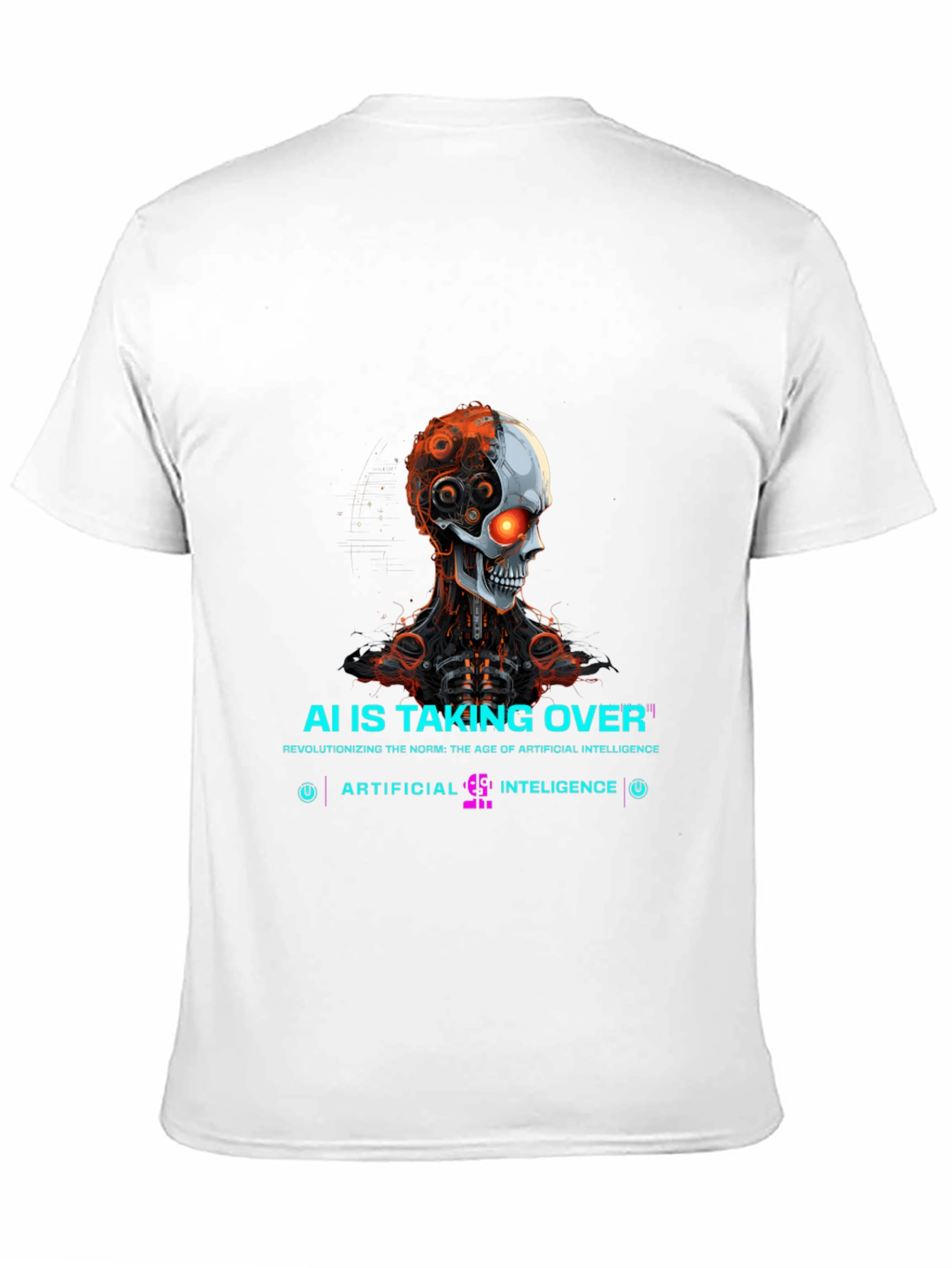 AI Overlord T-Shirt - Futuristic Robot Skull Design