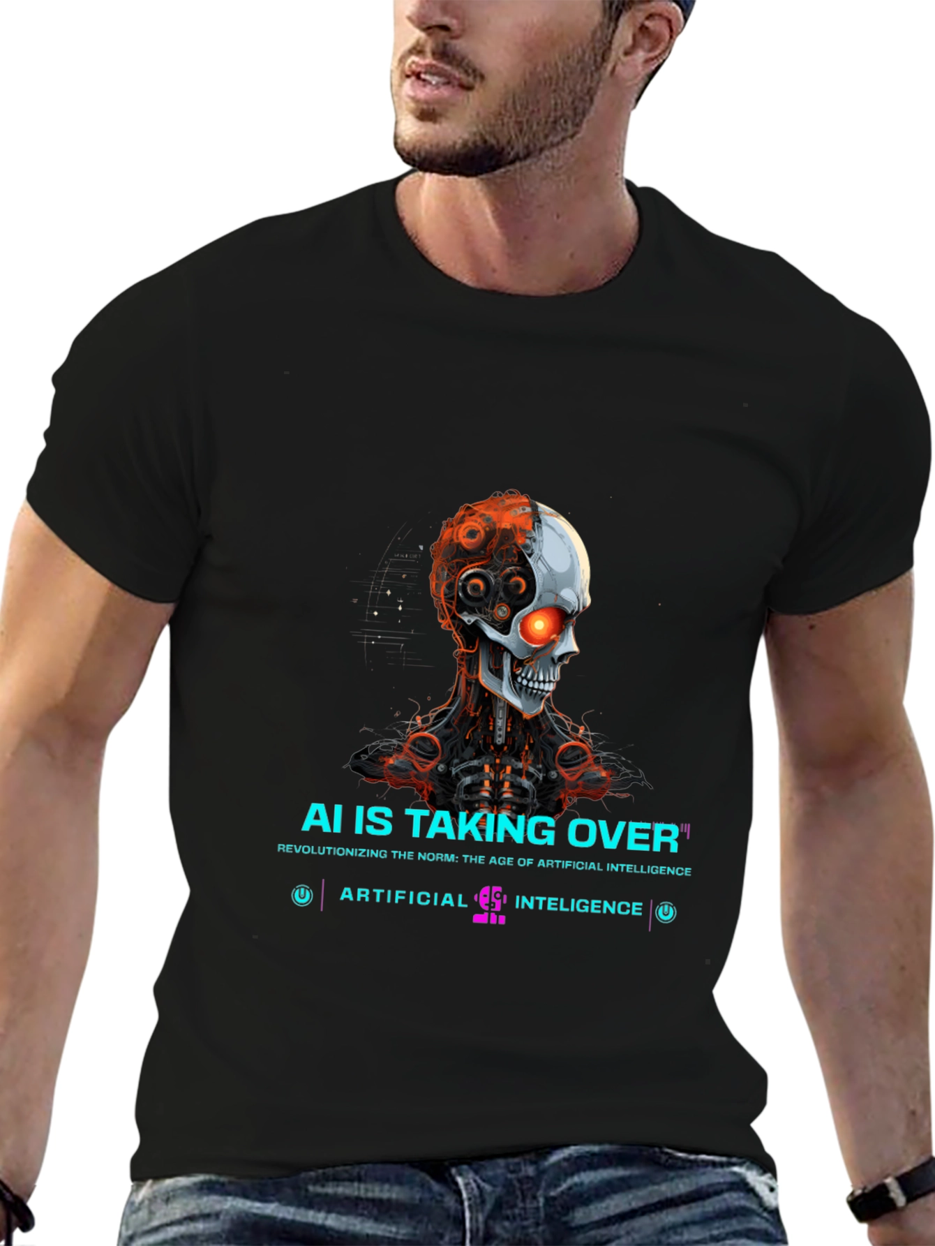 AI Overlord T-Shirt - Futuristic Robot Skull Design