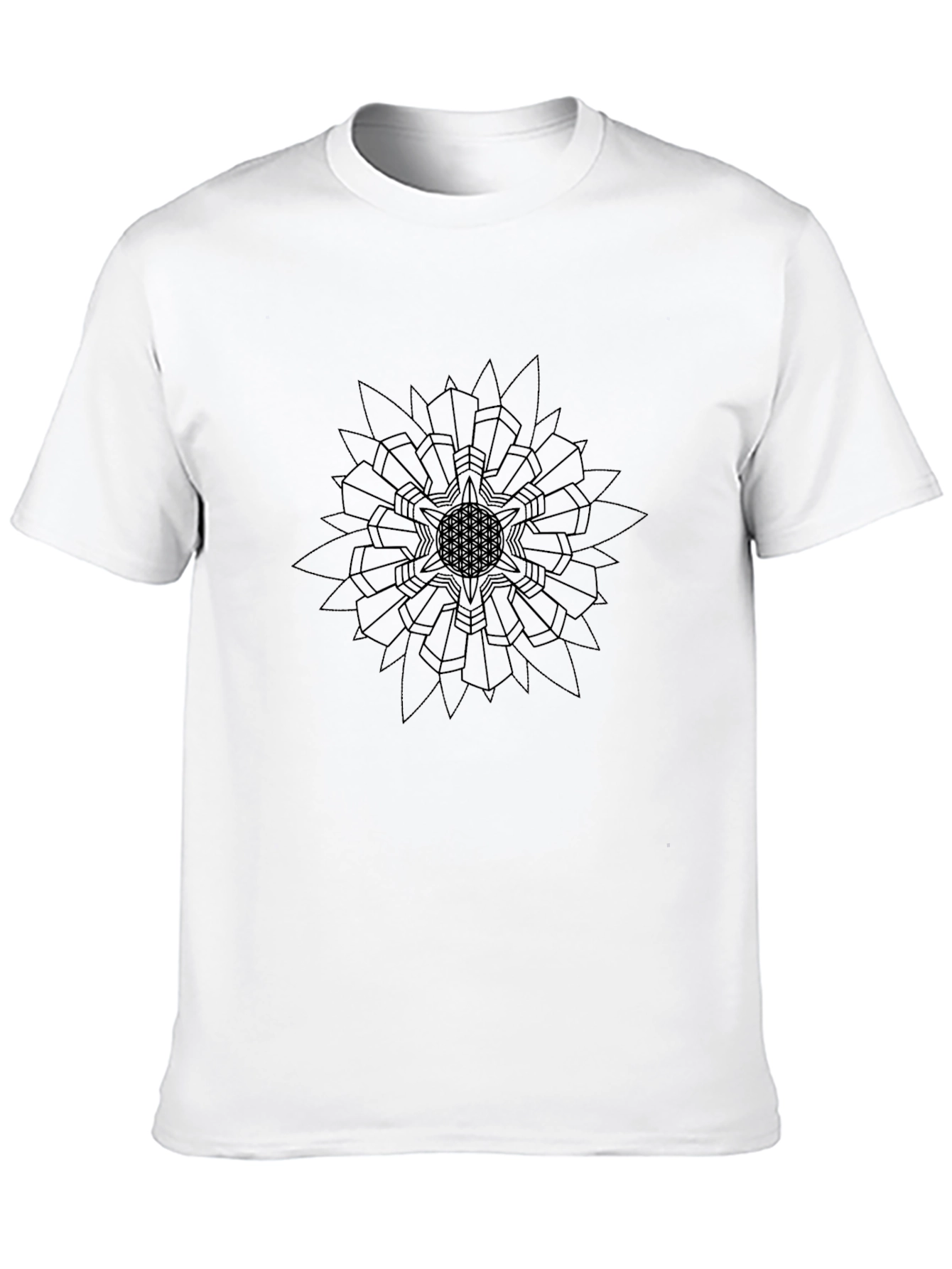 Geometric Flower of Life Black T-Shirt