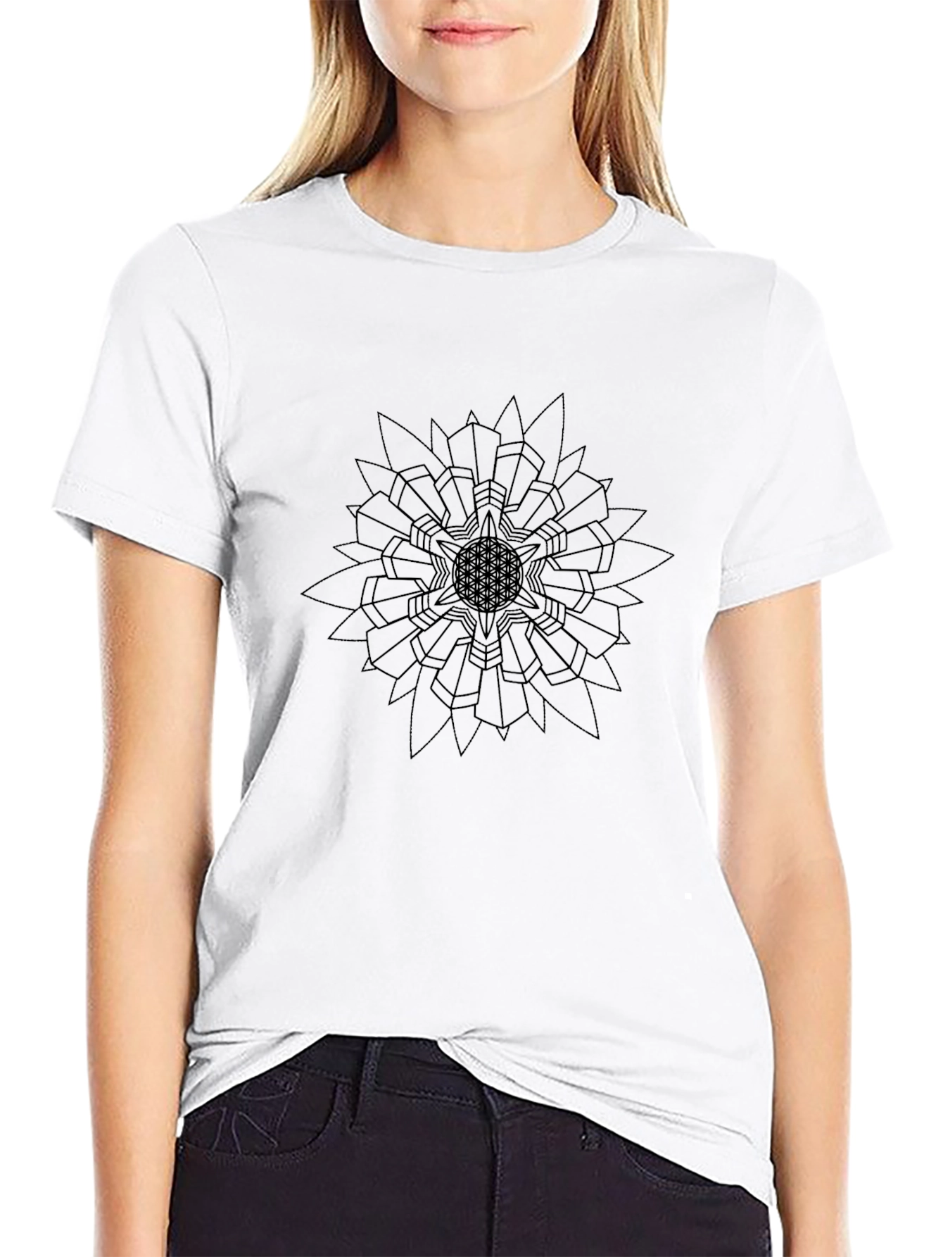 Geometric Flower of Life Black T-Shirt