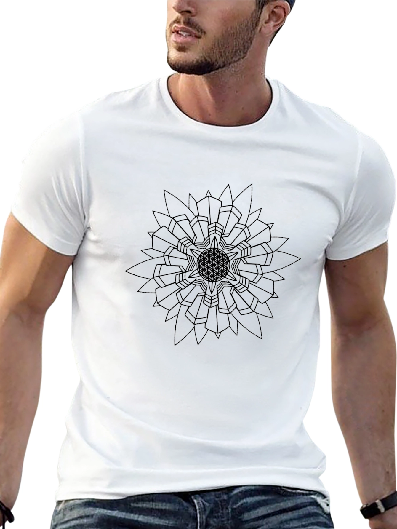 Geometric Flower of Life Black T-Shirt