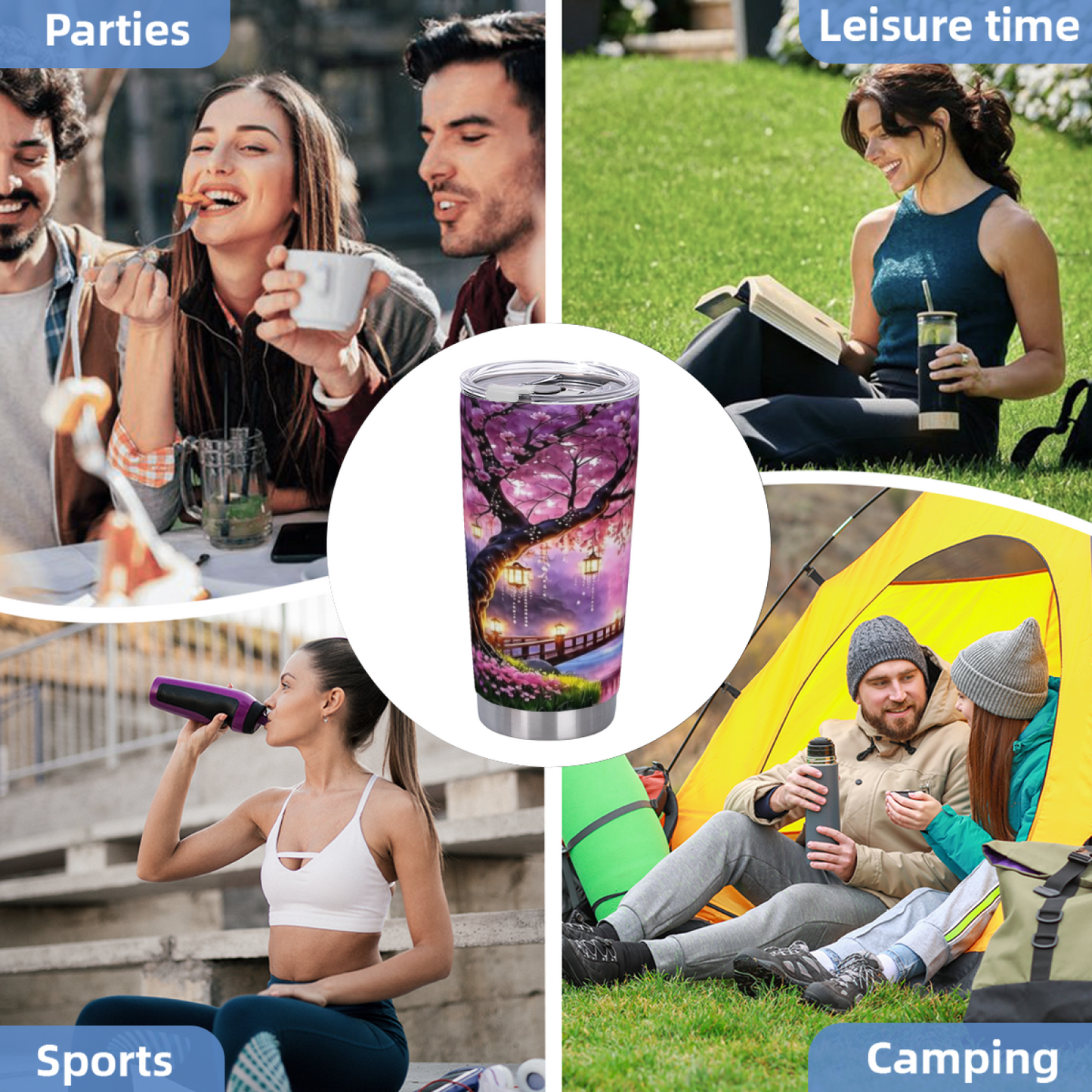 Magical Purple Cherry Blossom Lantern Bridge Dream Tumbler
