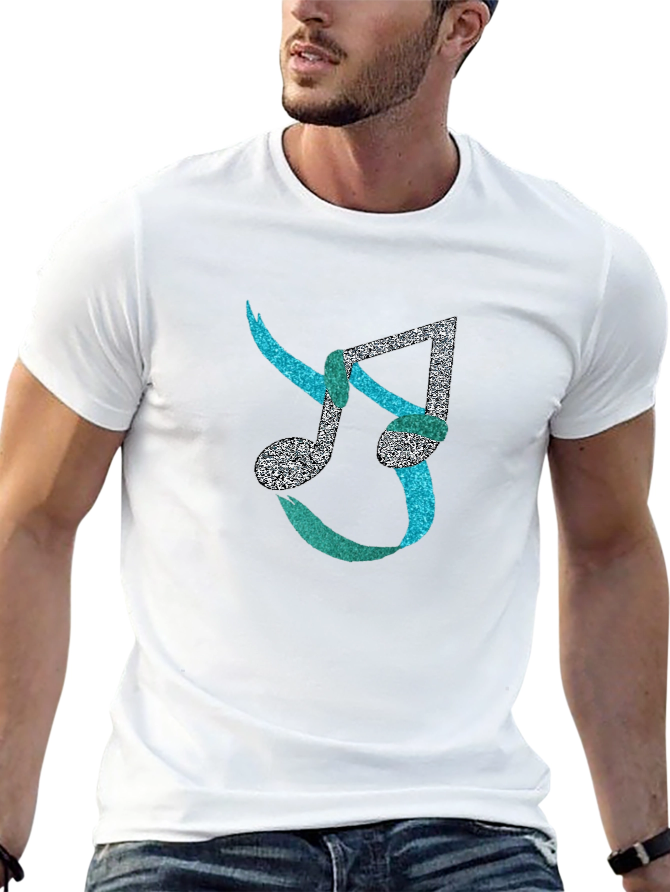 Musical Note Mens Black T-Shirt - Unique Design
