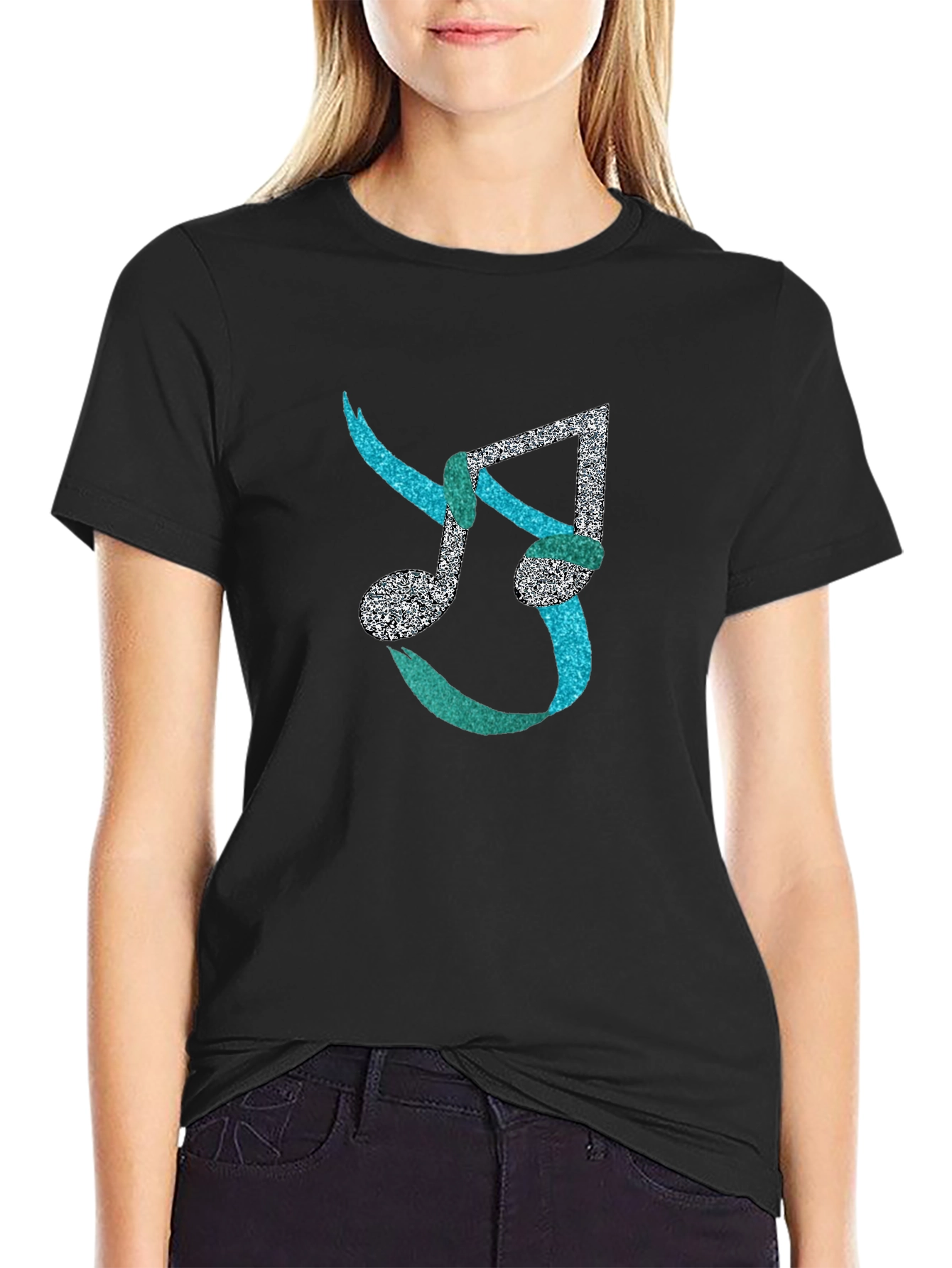 Musical Note Mens Black T-Shirt - Unique Design
