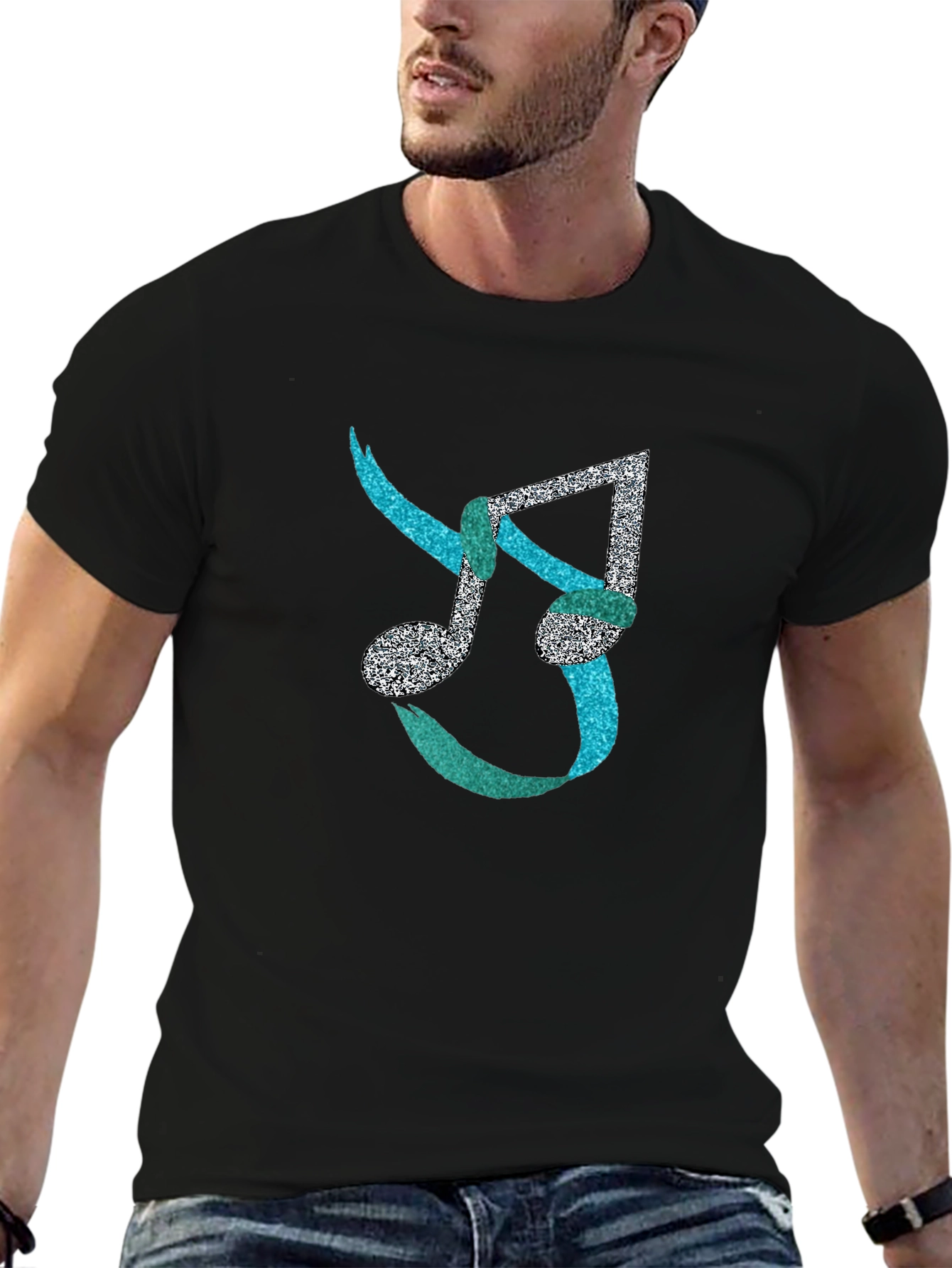 Musical Note Mens Black T-Shirt - Unique Design