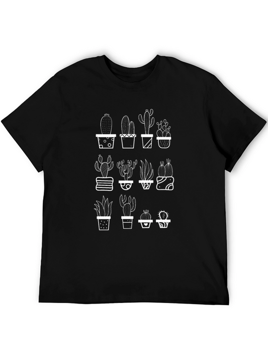 Cactus Print Tee - Black Cotton Blend Casual Wear