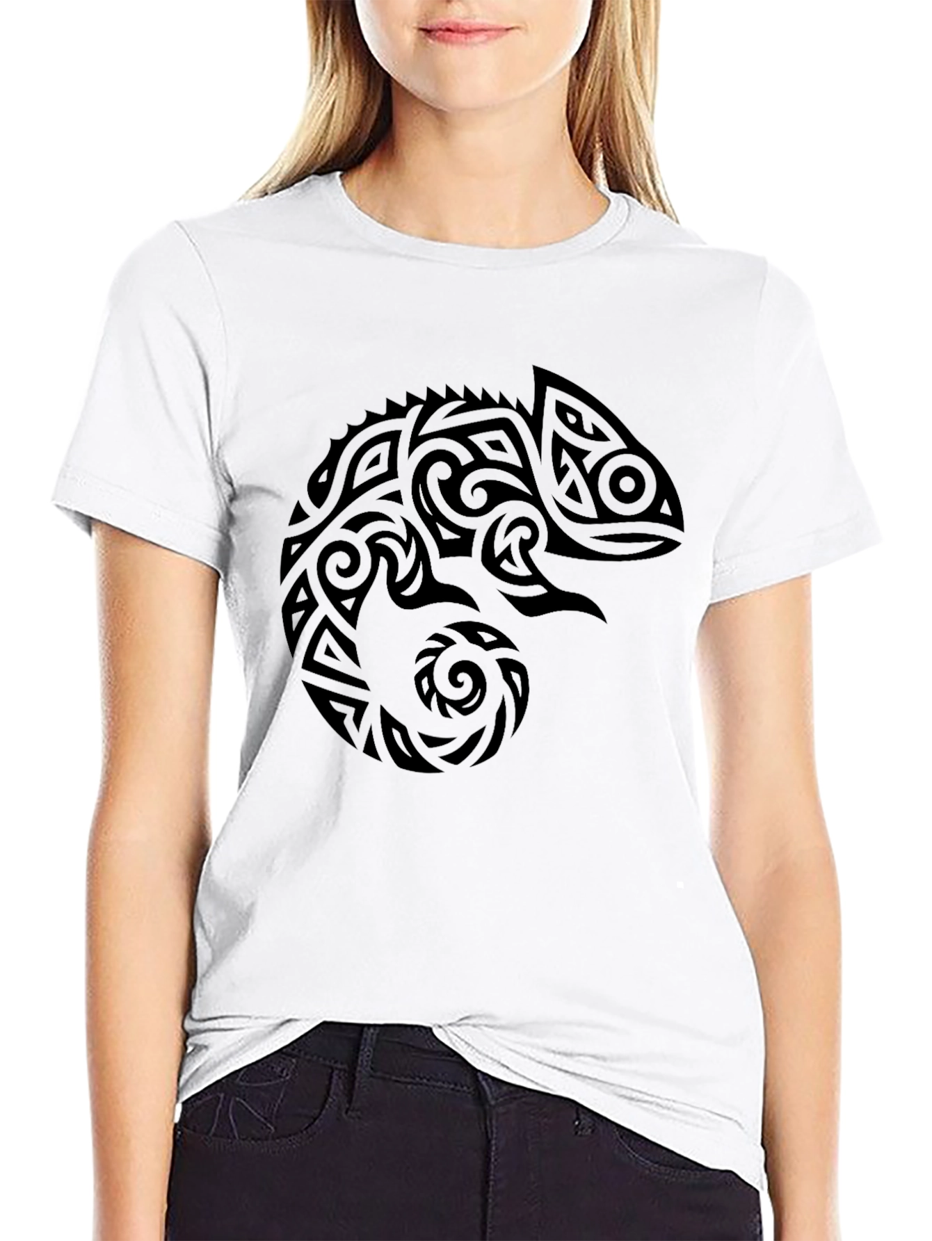 Tribal Chameleon Graphic Tee - Black