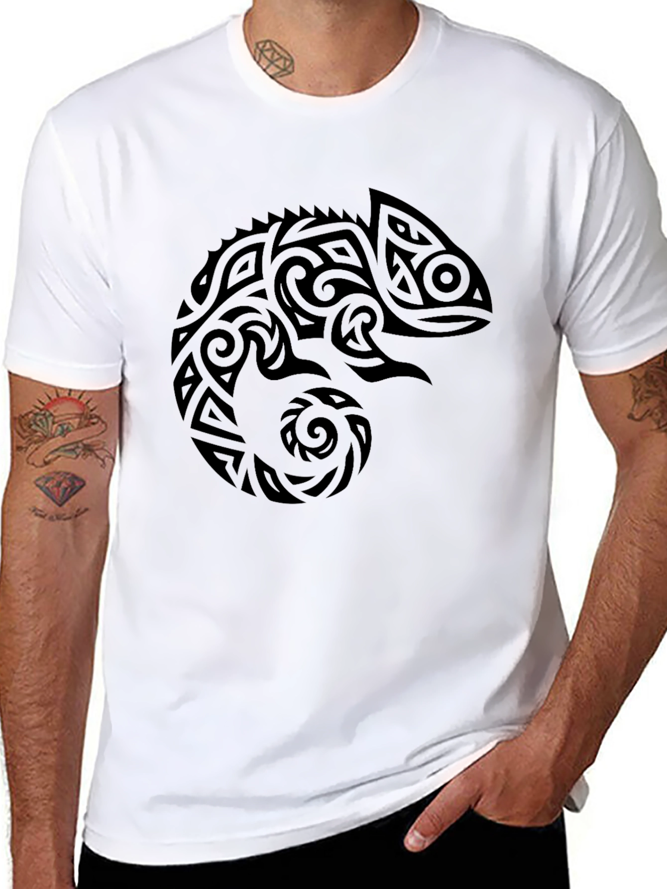 Tribal Chameleon Graphic Tee - Black
