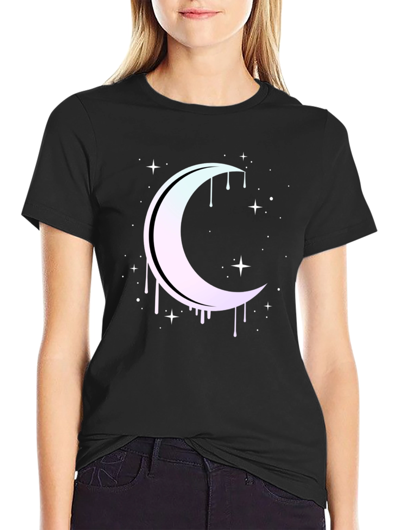 Mystic Moon Drip Graphic Tee - Black