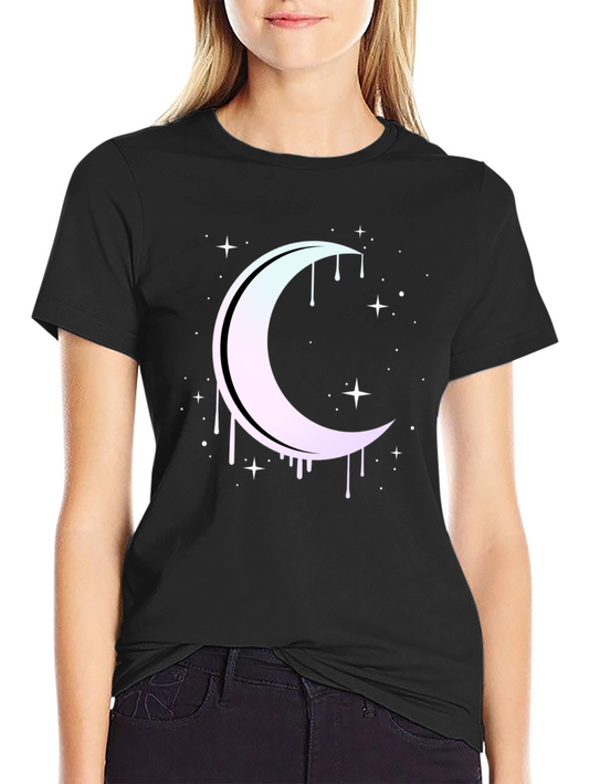 Mystic Moon Drip Graphic Tee - Black