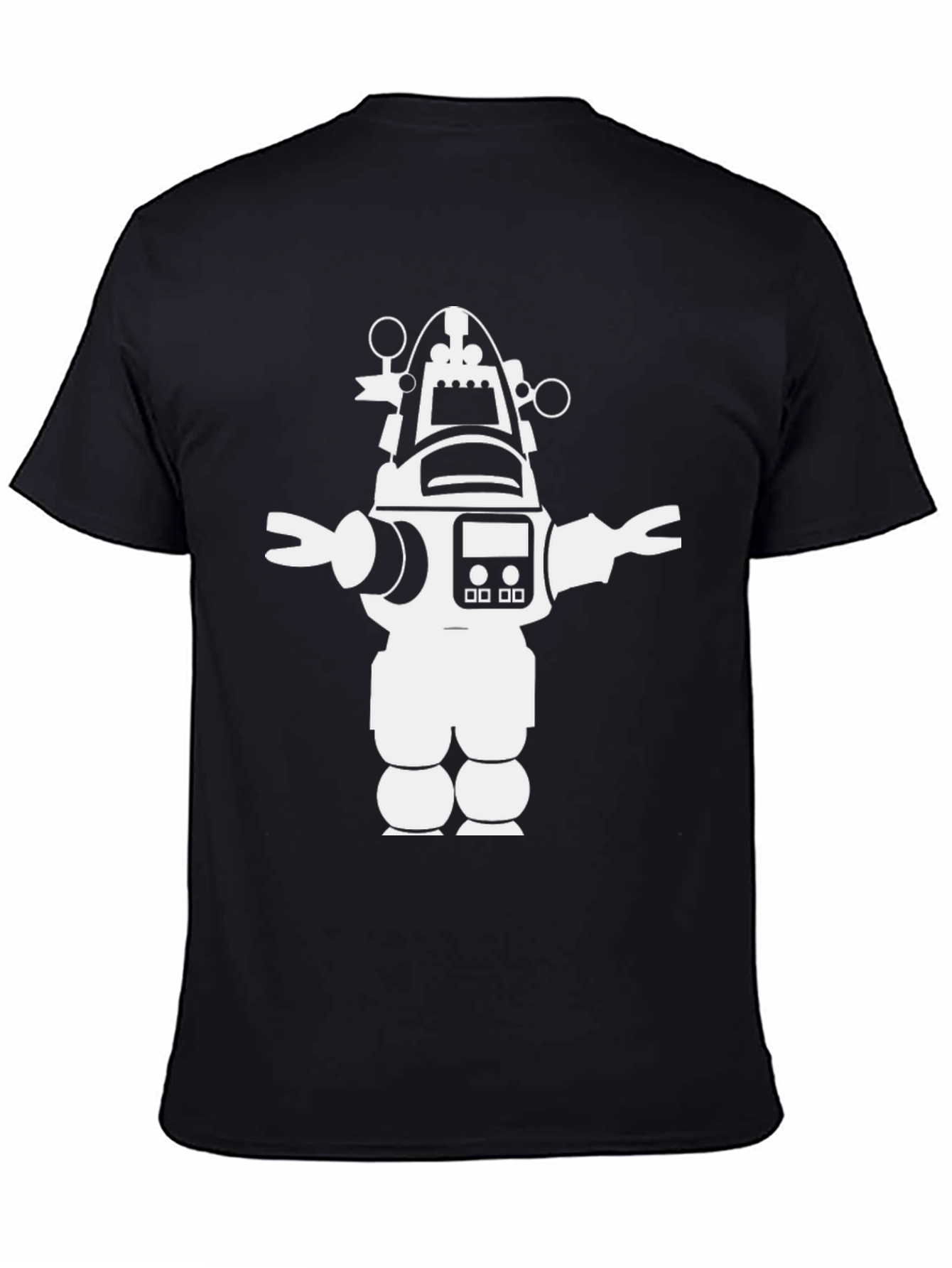 Retro Robot Graphic Tee - Black Cotton T-Shirt