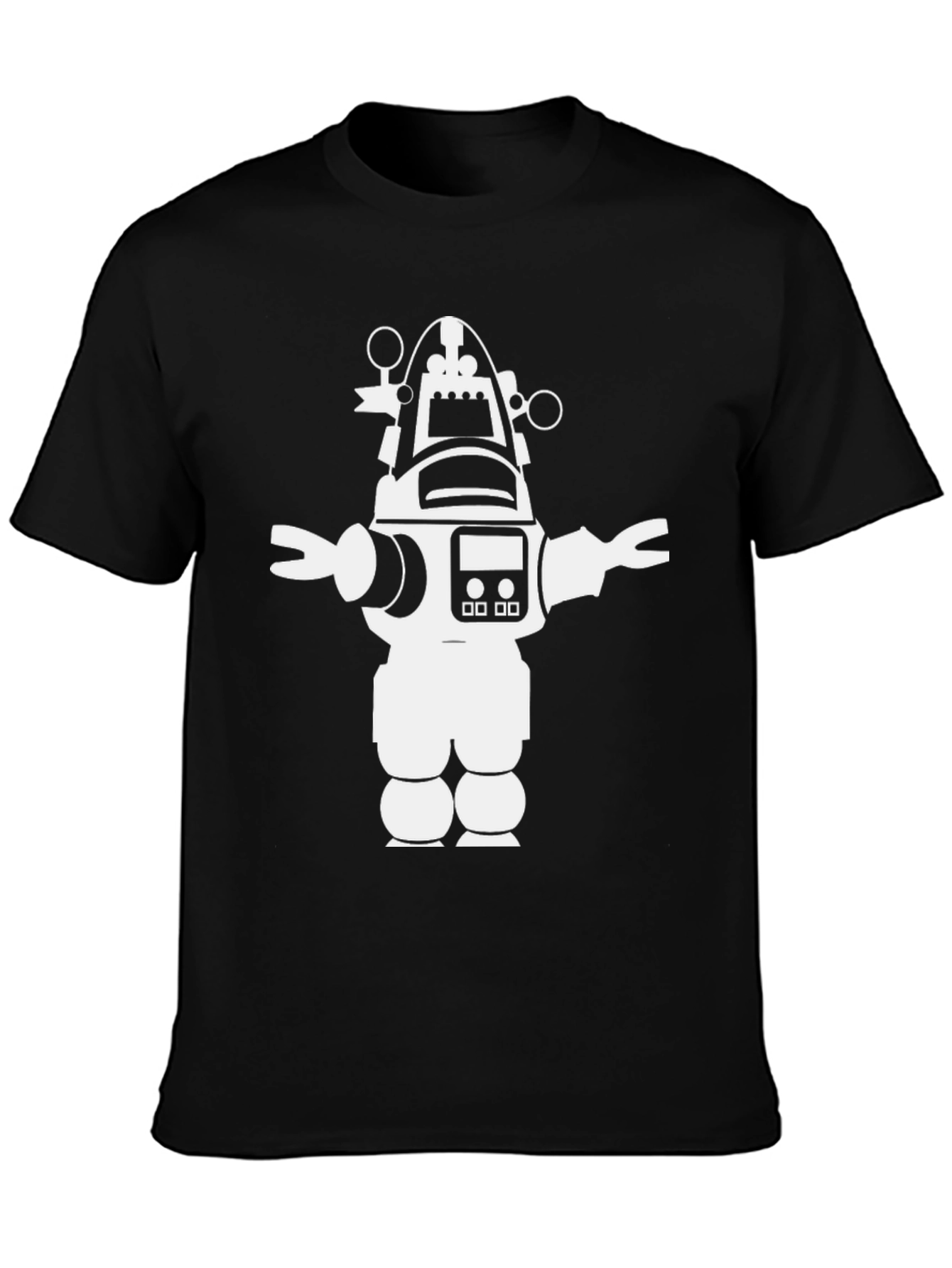 Retro Robot Graphic Tee - Black Cotton T-Shirt