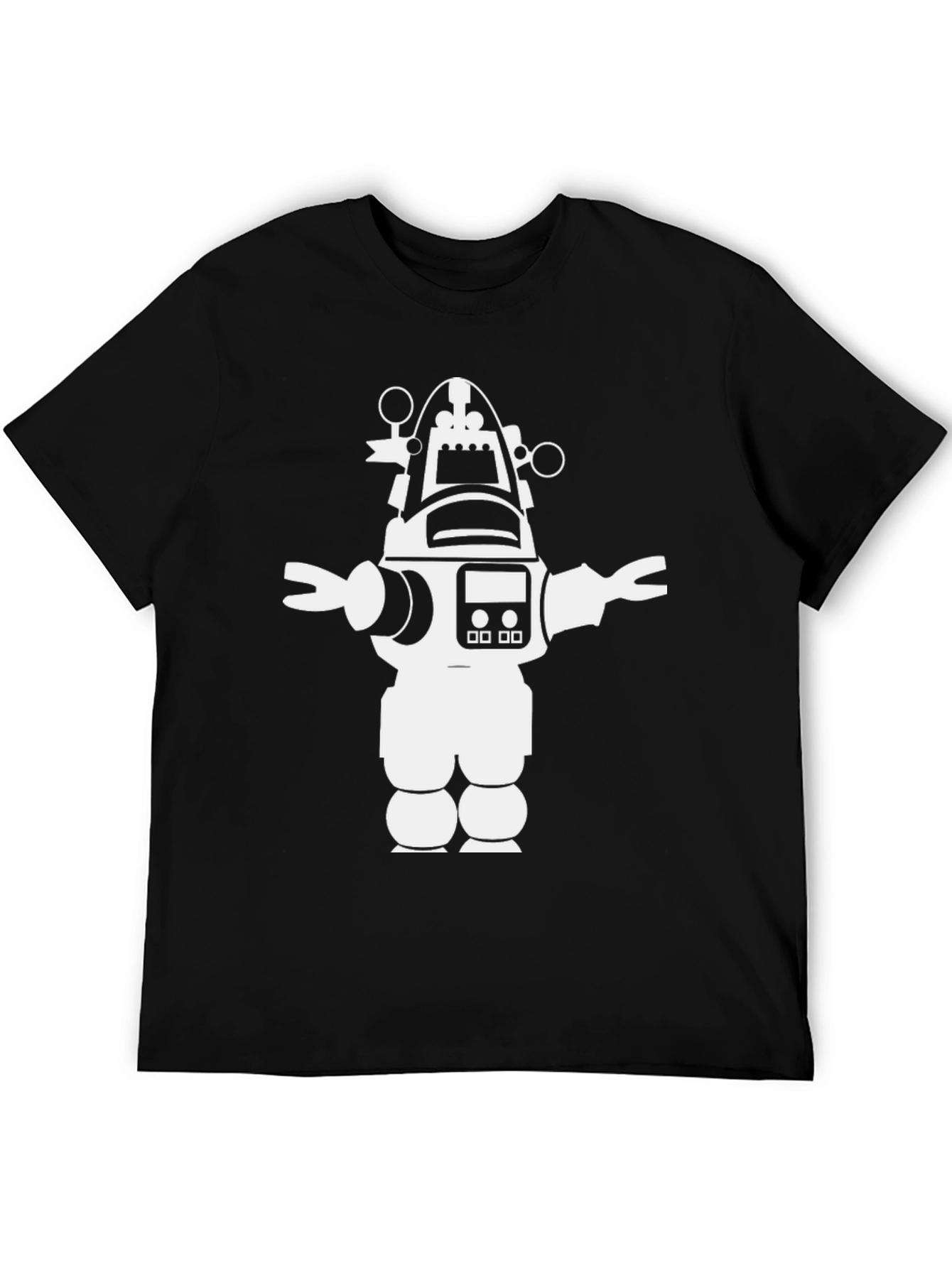 Retro Robot Graphic Tee - Black Cotton T-Shirt