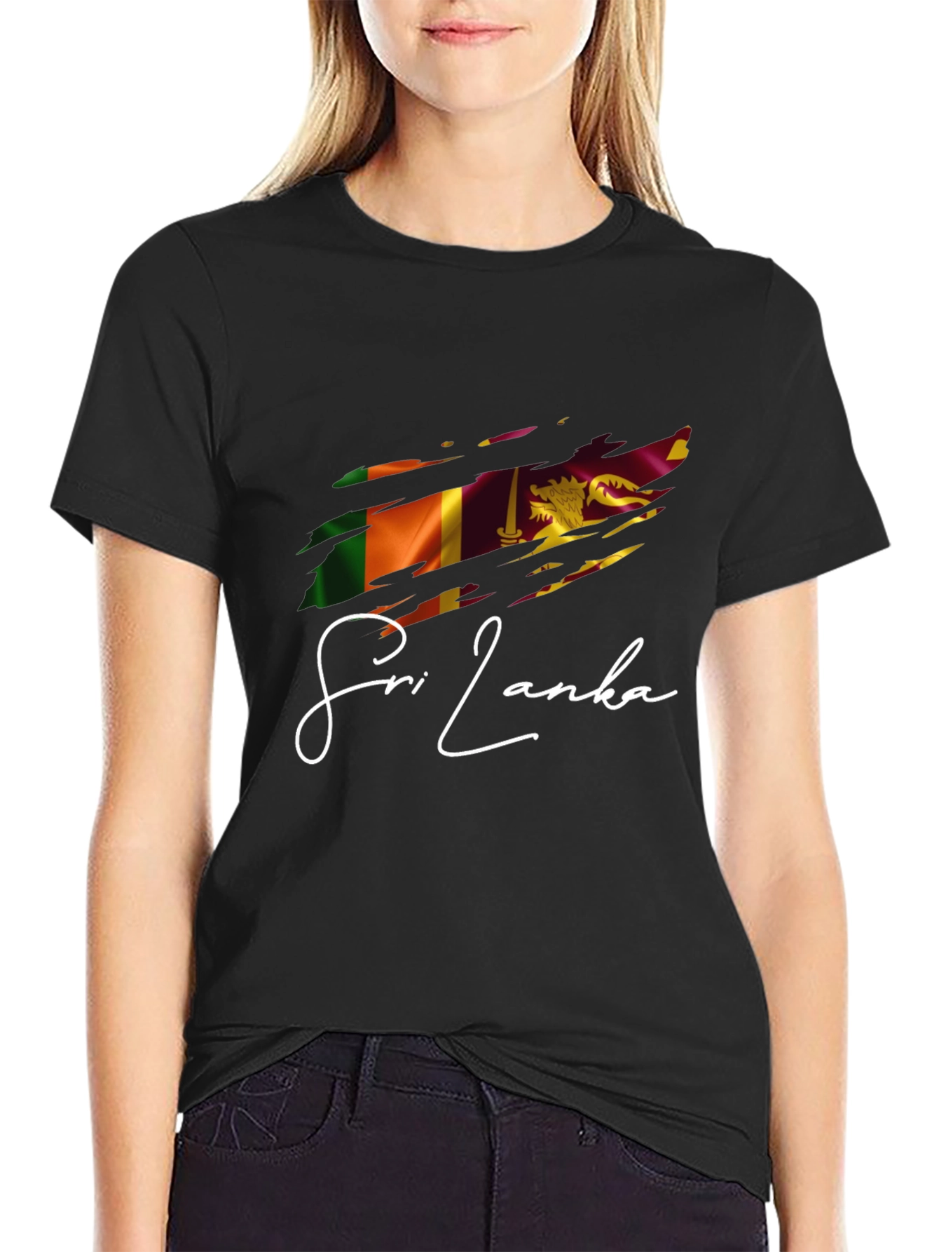 Sri Lanka Flag Graphic T-Shirt - Black Cotton Tee