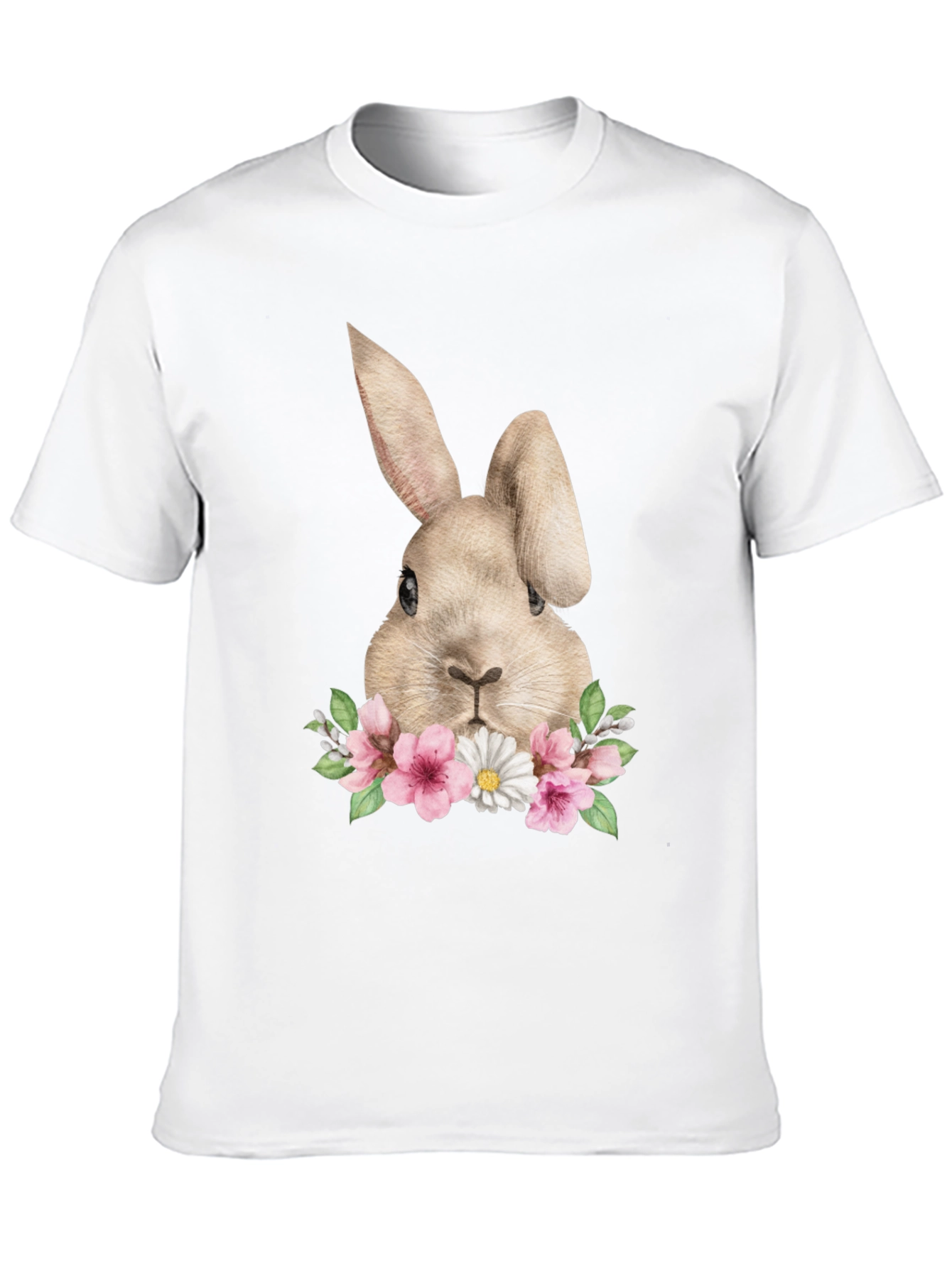 Floral Bunny Graphic Tee - Soft Black Cotton