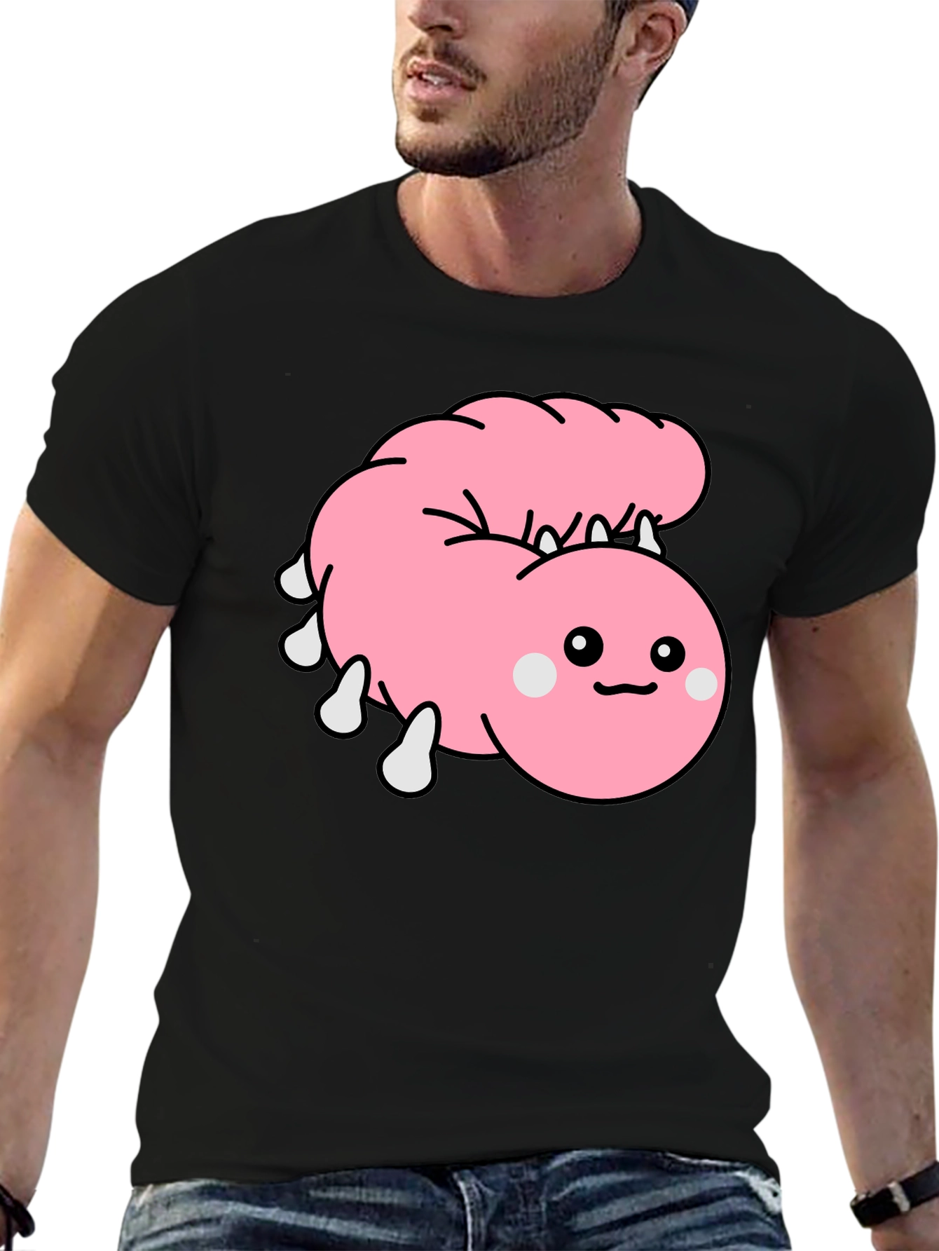 Cute Cartoon Worm Black T-Shirt
