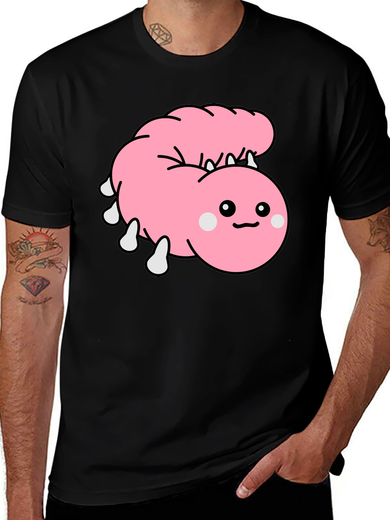Cute Cartoon Worm Black T-Shirt