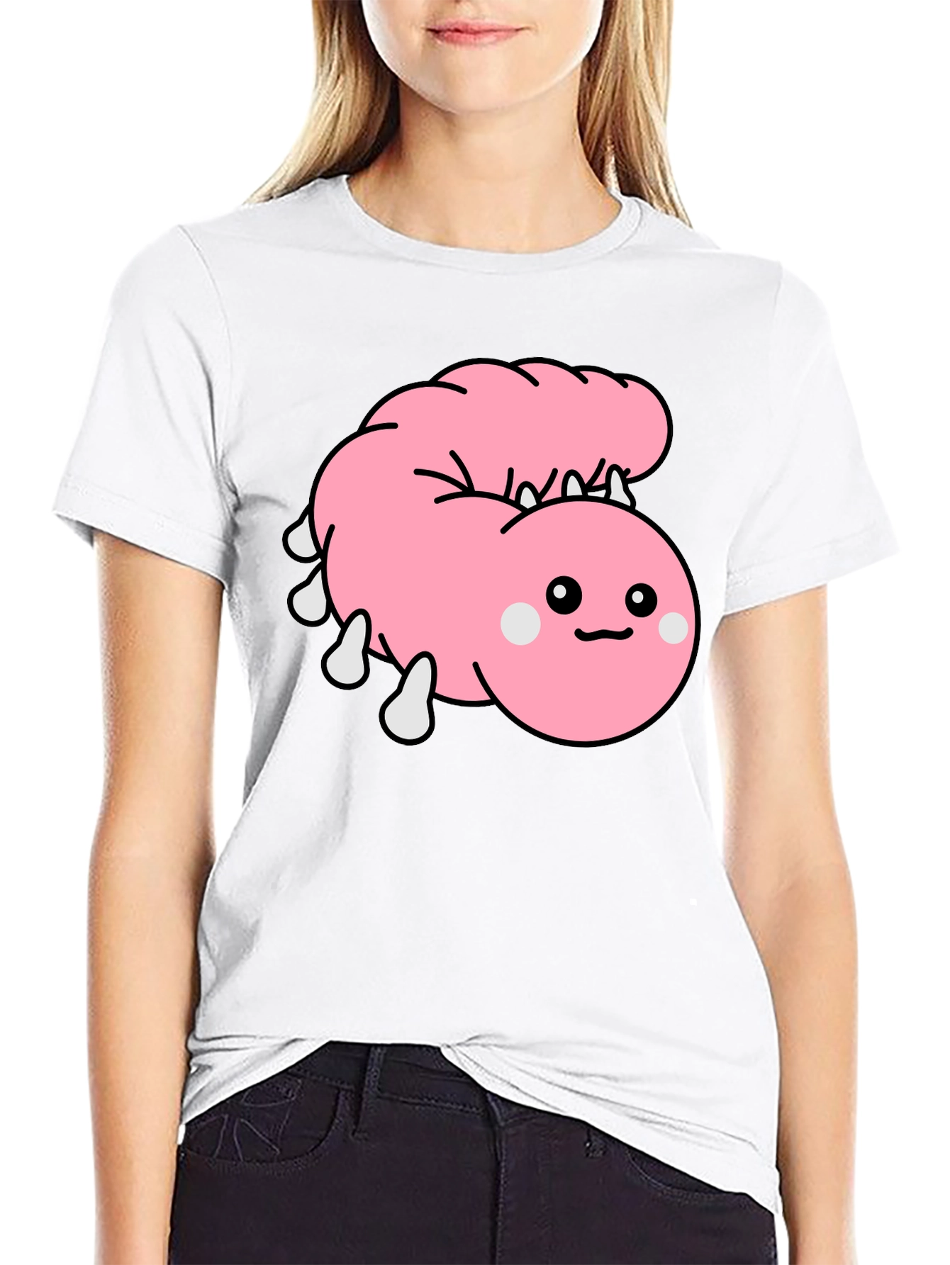 Cute Cartoon Worm Black T-Shirt