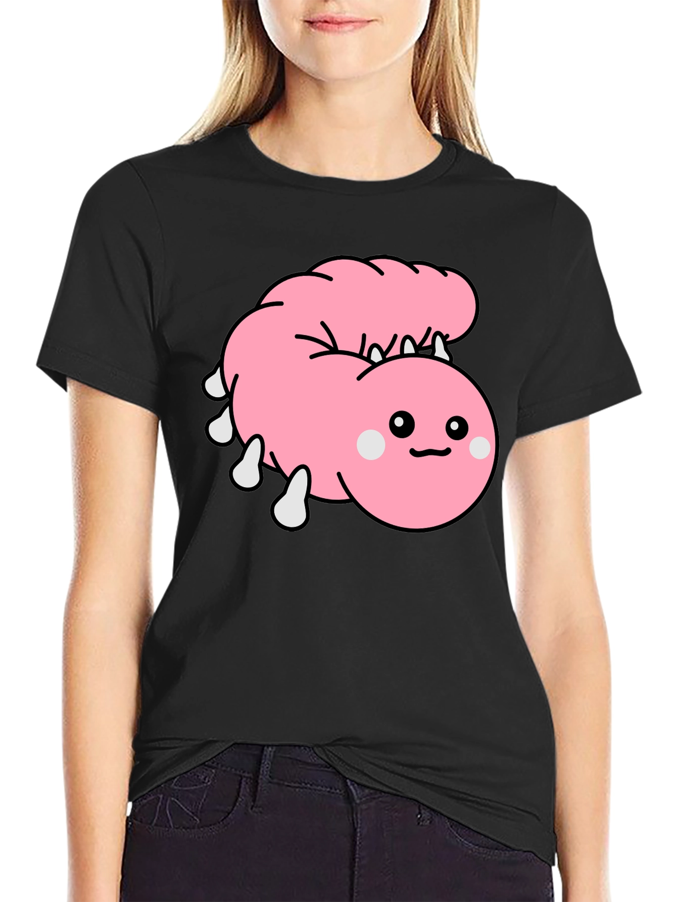 Cute Cartoon Worm Black T-Shirt