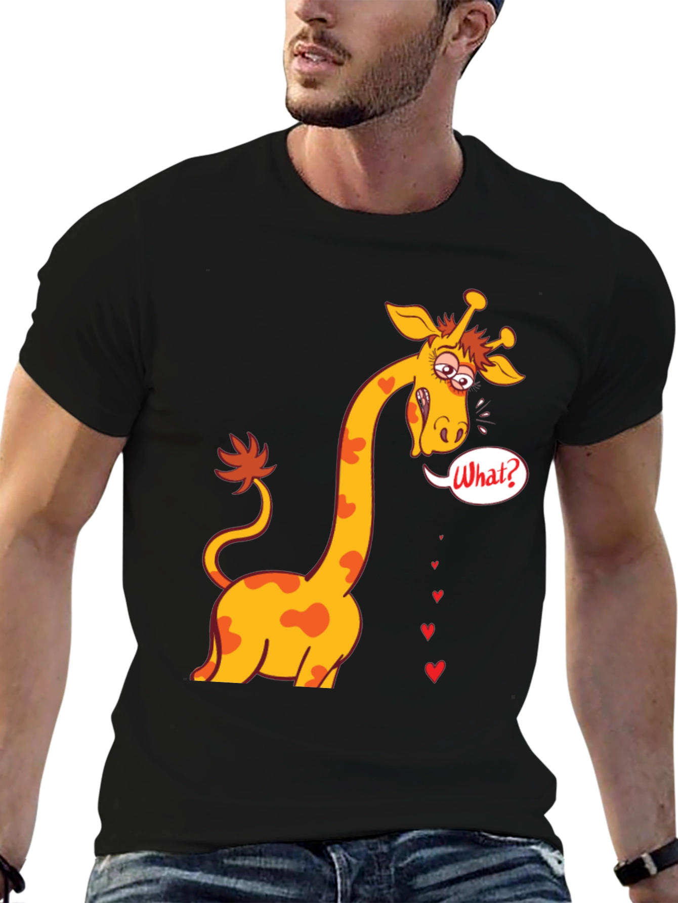 Funny Giraffe What? T-Shirt - Black