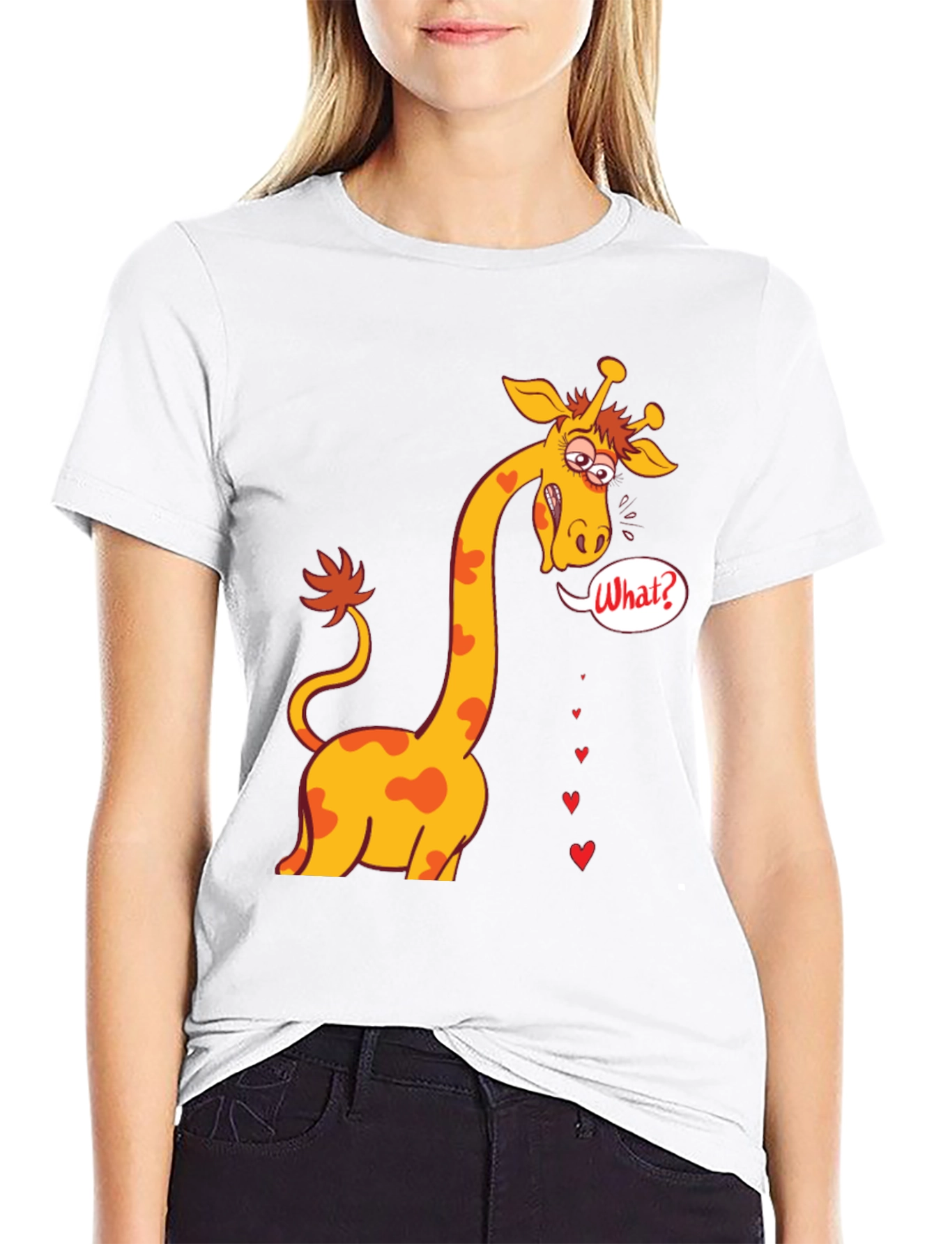Funny Giraffe What? T-Shirt - Black