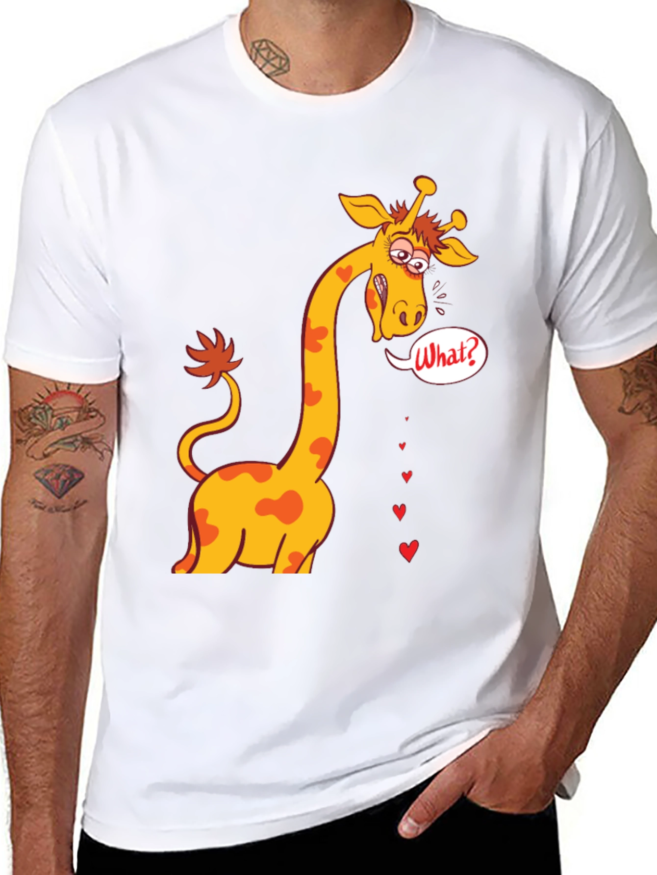 Funny Giraffe What? T-Shirt - Black