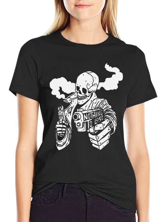 Smoking Skeleton Graphic T-Shirt - Nothing to Lose
