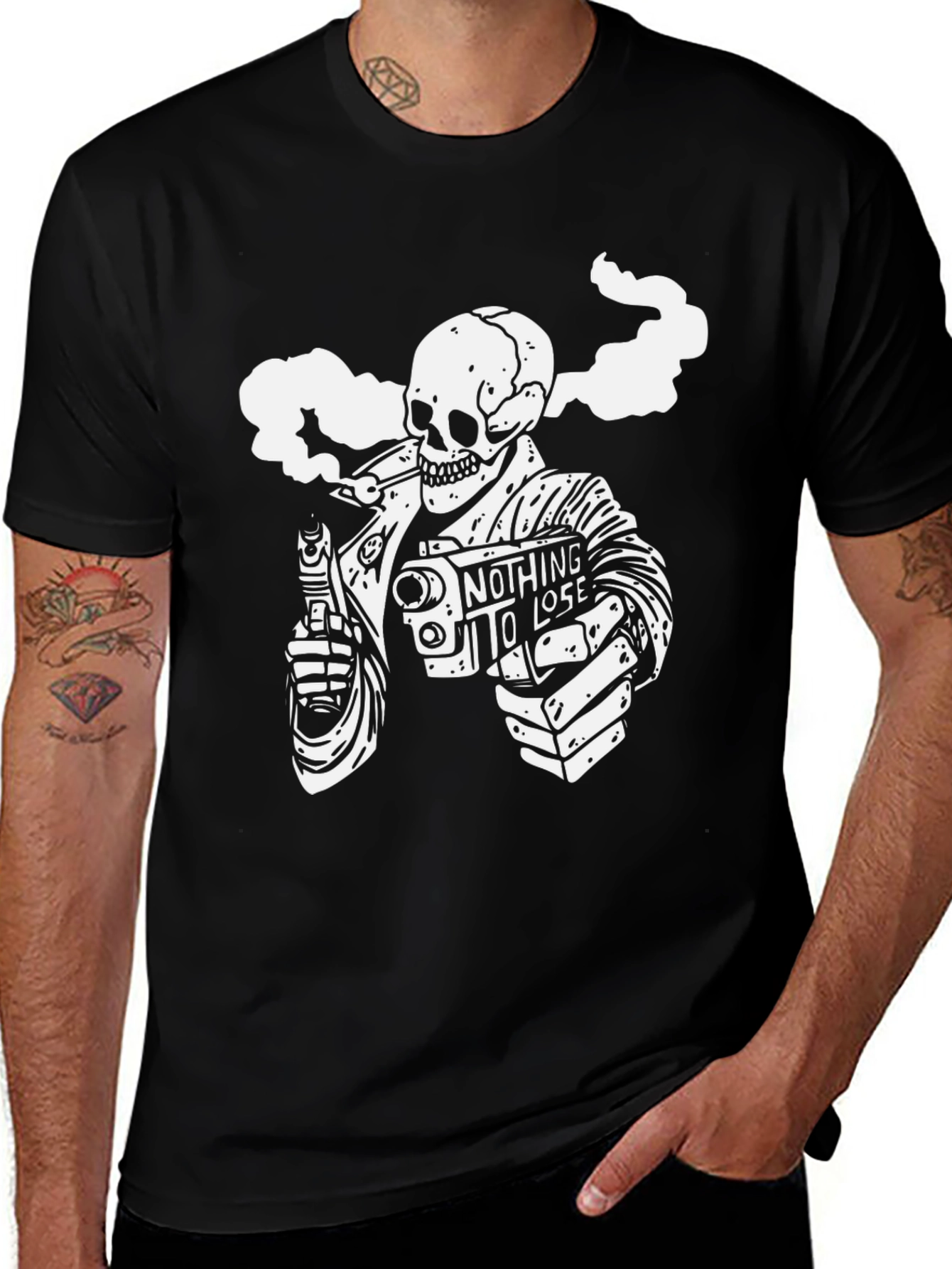Smoking Skeleton Graphic T-Shirt - Nothing to Lose