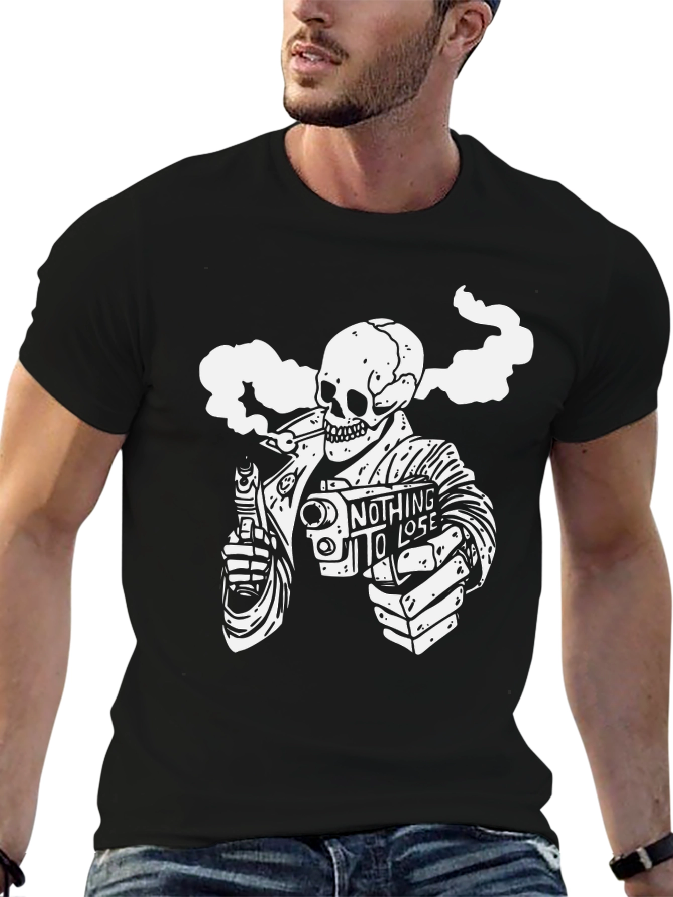 Smoking Skeleton Graphic T-Shirt - Nothing to Lose
