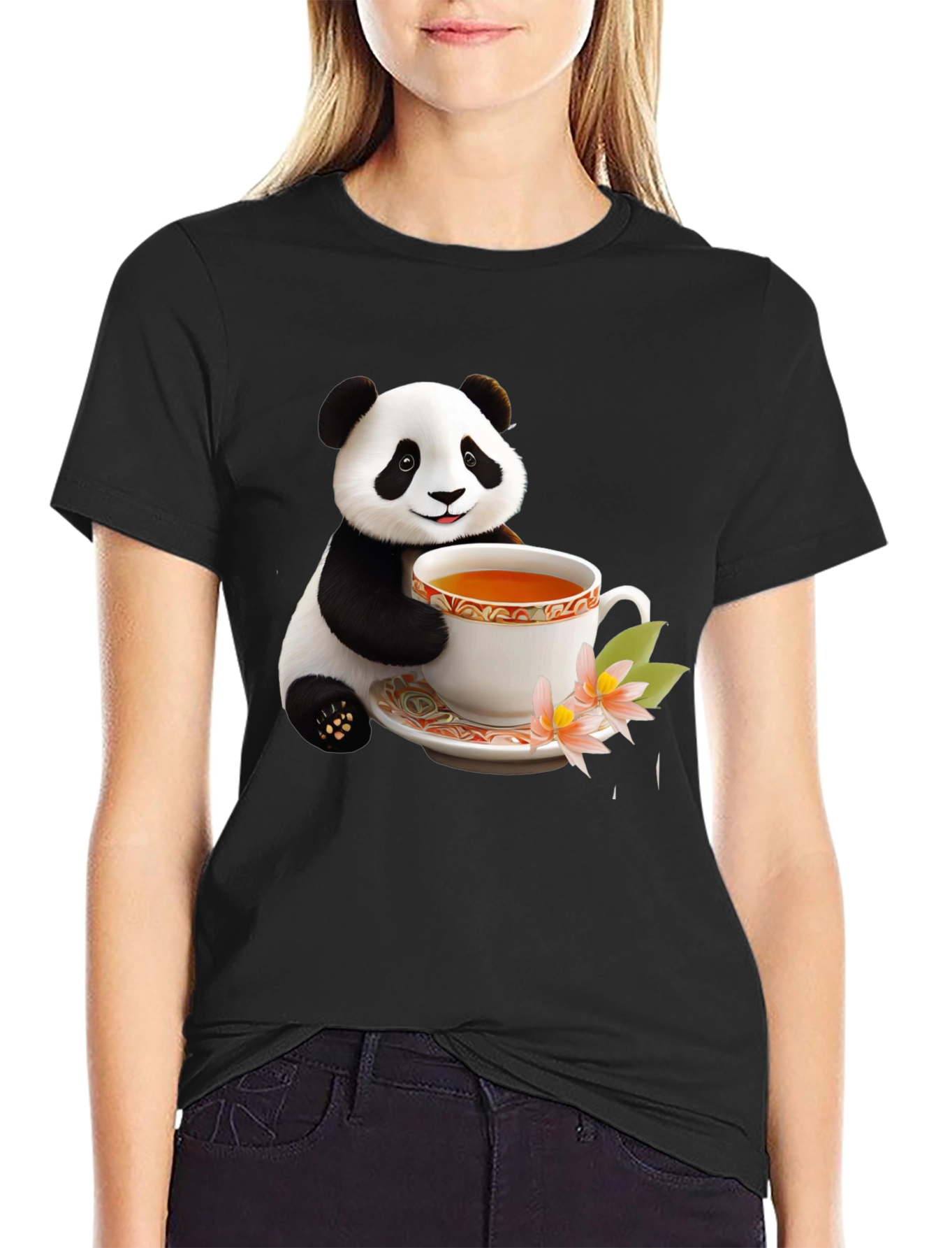Panda Tea Time Graphic Tee - Cute Animal Design